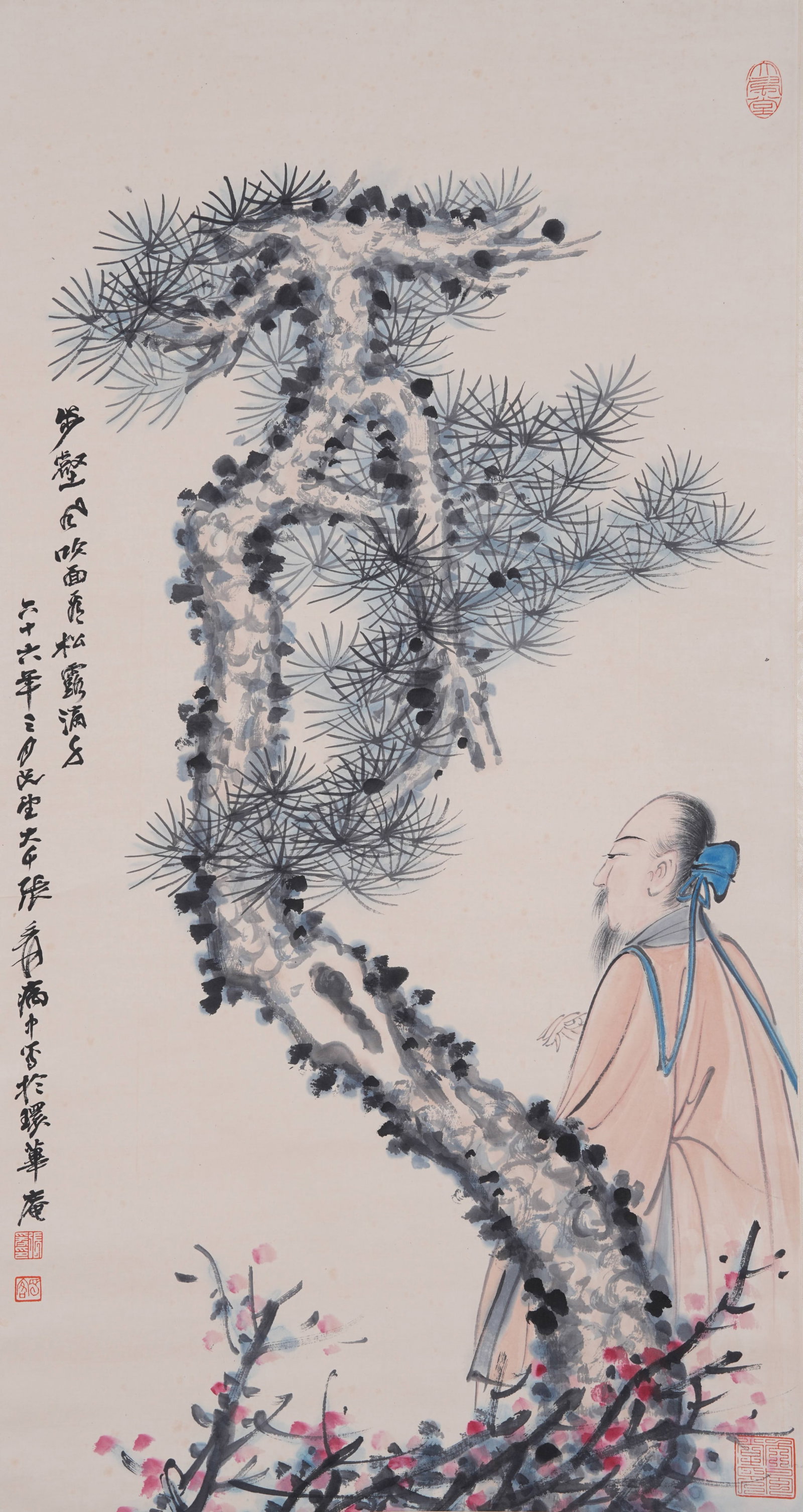 A FIGURE PAINTING ON PAPER BY ZHANG DAQIAN.張大千: Figure Painting on Paper by Zhang Daqian.張大千