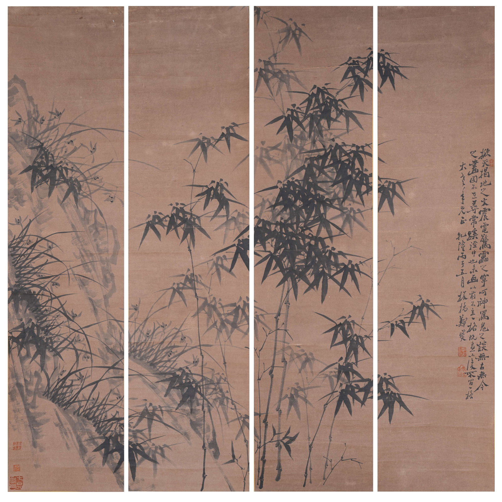 A BAMBOO AND ROCK PAINTING ON PAPER BY ZHENG BANQIAO.鄭板橋: Bamboo and Rock Painting on Paper by Zheng Banqiao.鄭板橋