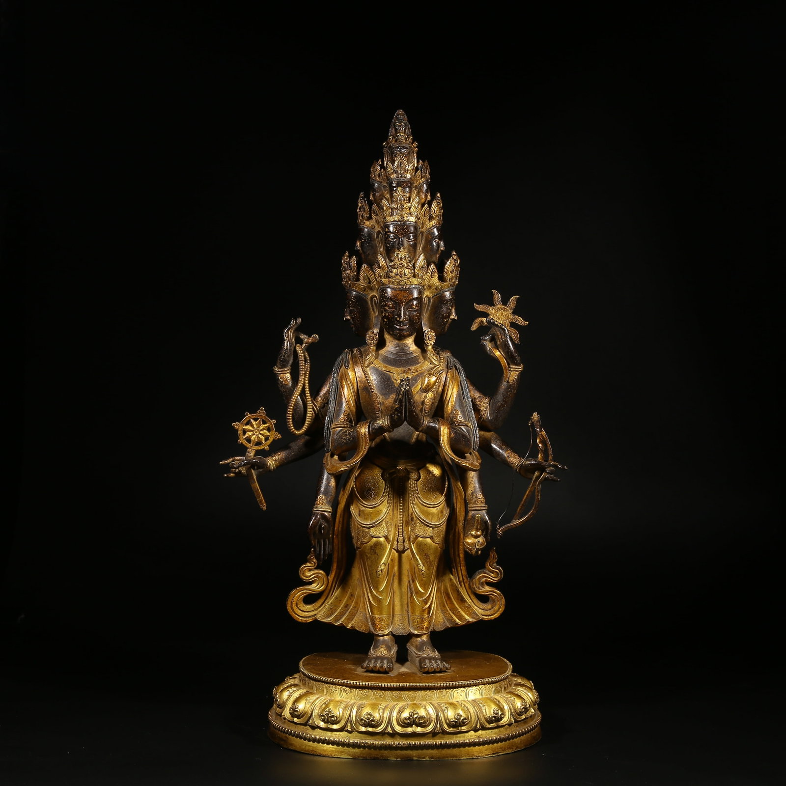 A GILT-BRONZE STATUE OF ELEVEN-HEADED AVALOKITESHVARA (1 of 8)