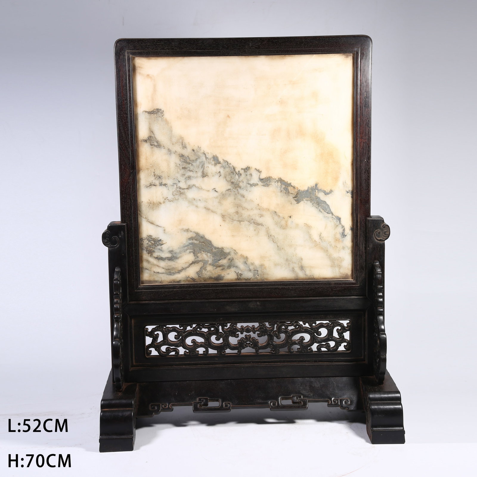 A ZITAN TABLE SCREEN INLAID WITH CLOUD-PATTERNED STONE (1 of 8)