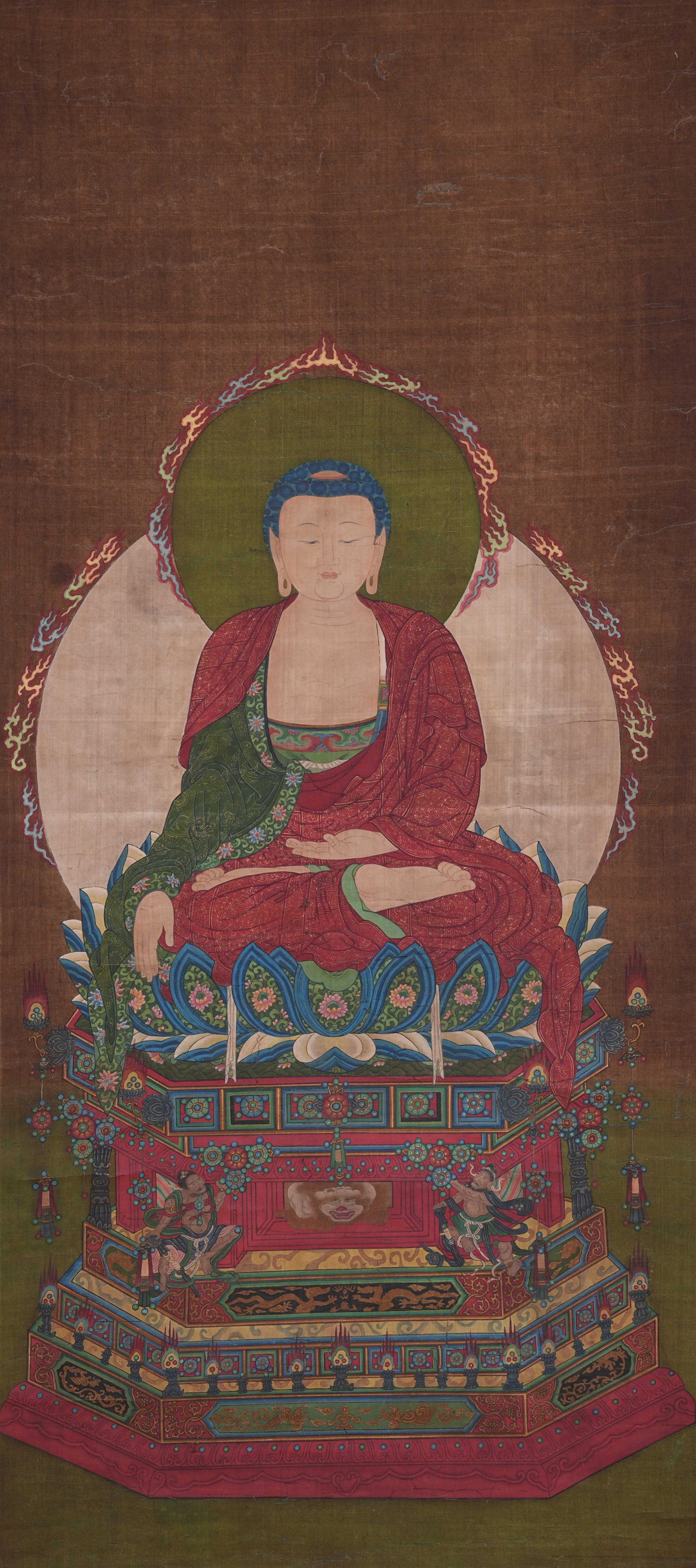 A BUDDHA PAINTING ON SILK BY ANONYMOUS. (1 of 7)
