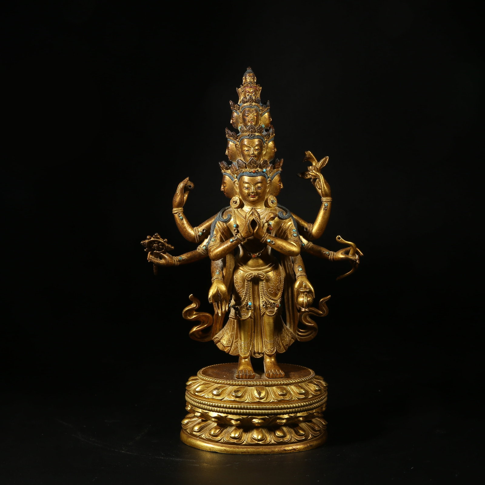A GILT-BRONZE STATUE OF ELEVEN-HEADED AVALOKITESHVARA (1 of 8)