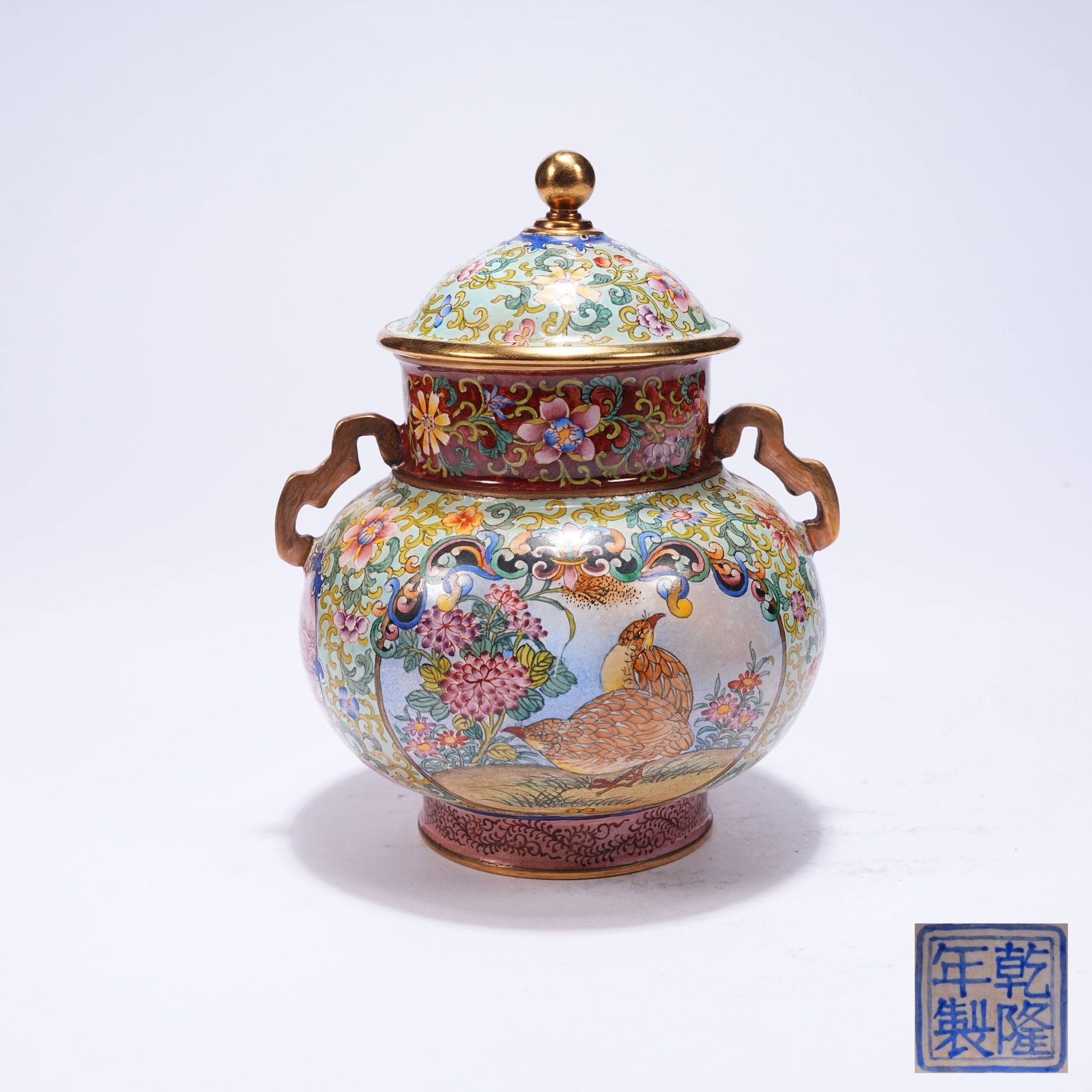 A CLOISONN? ENAMEL COVERED CENSER WITH FLOWER AND BIRD PATTERN (1 of 9)