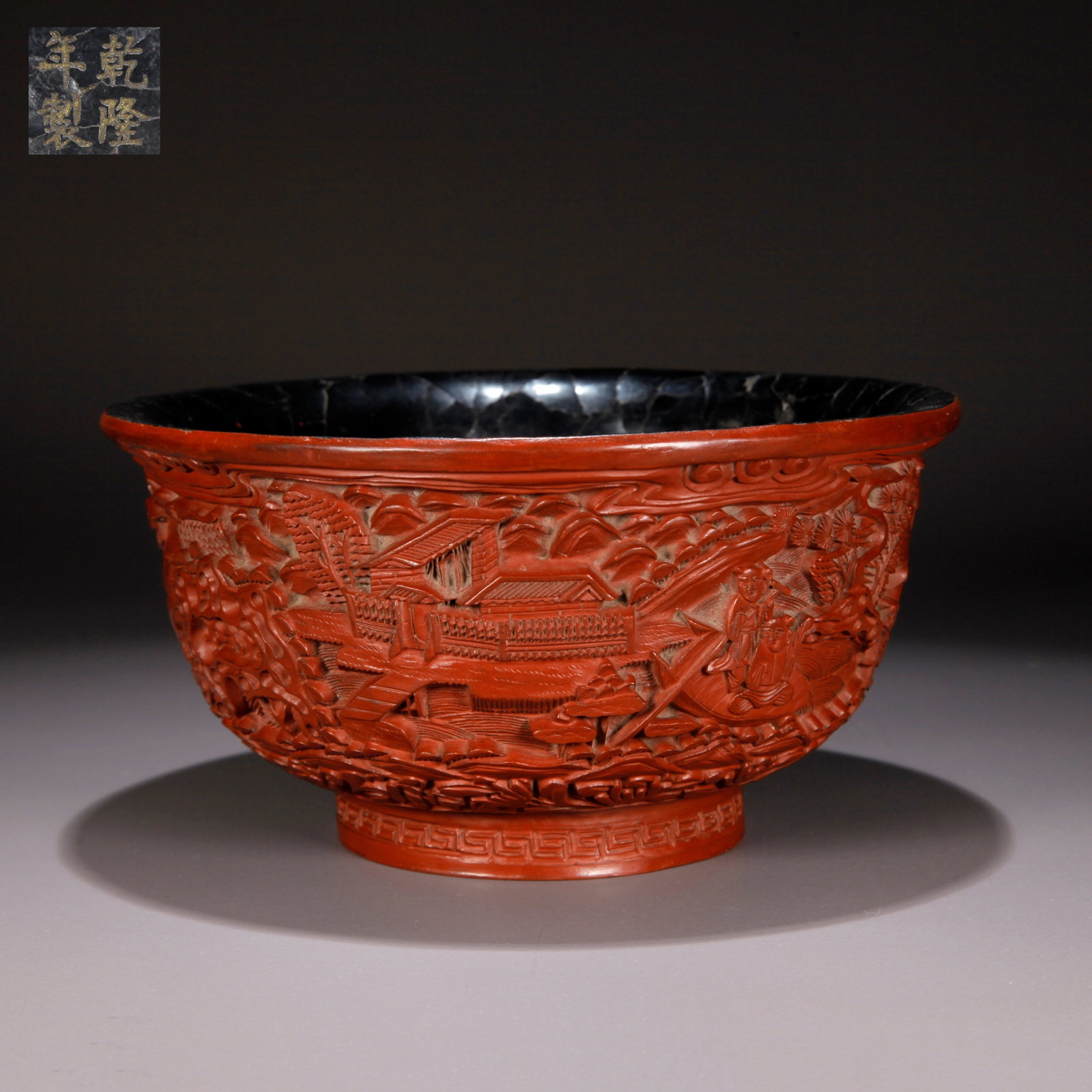 A CARVED RED LACQUER BOWL WITH FIGURE STORY PATTERN (1 of 10)