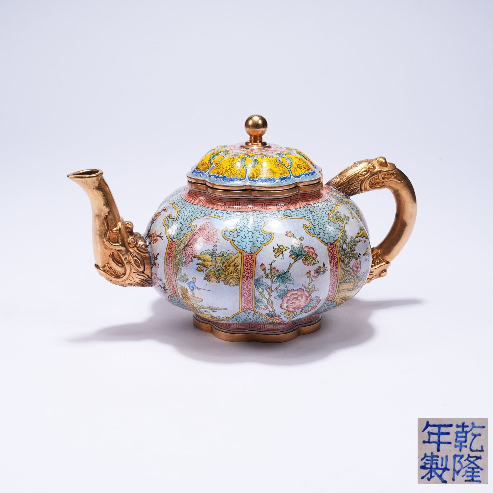 A CLOISONN? ENAMEL DRAGON-HANDLED EWER WITH VISITING FRIENDS MOTIF (1 of 8)