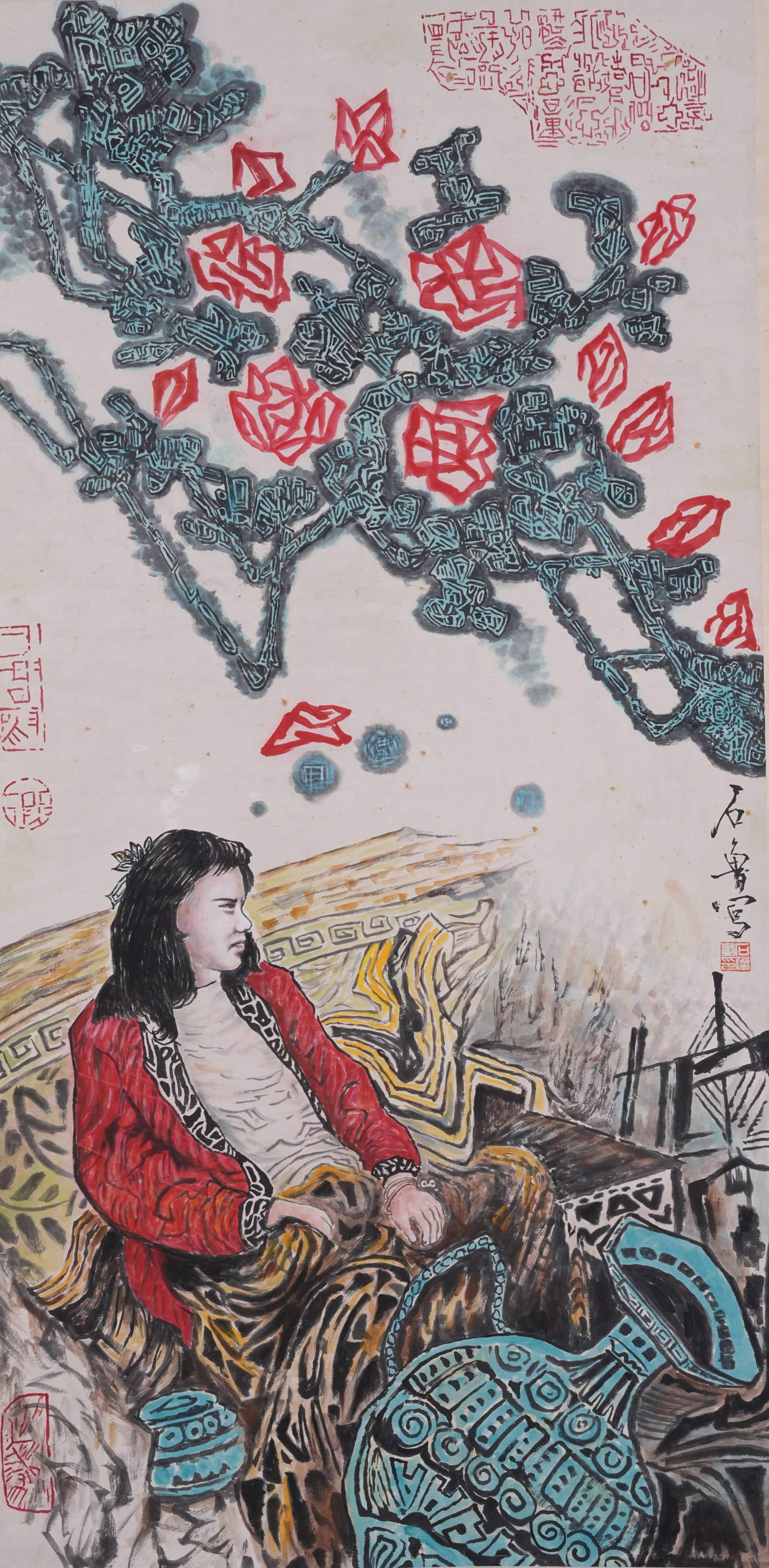 A FIGURE PAINTING ON PAPER BY SHI LU.石魯: Figure Painting on Paper by Shi Lu.石魯