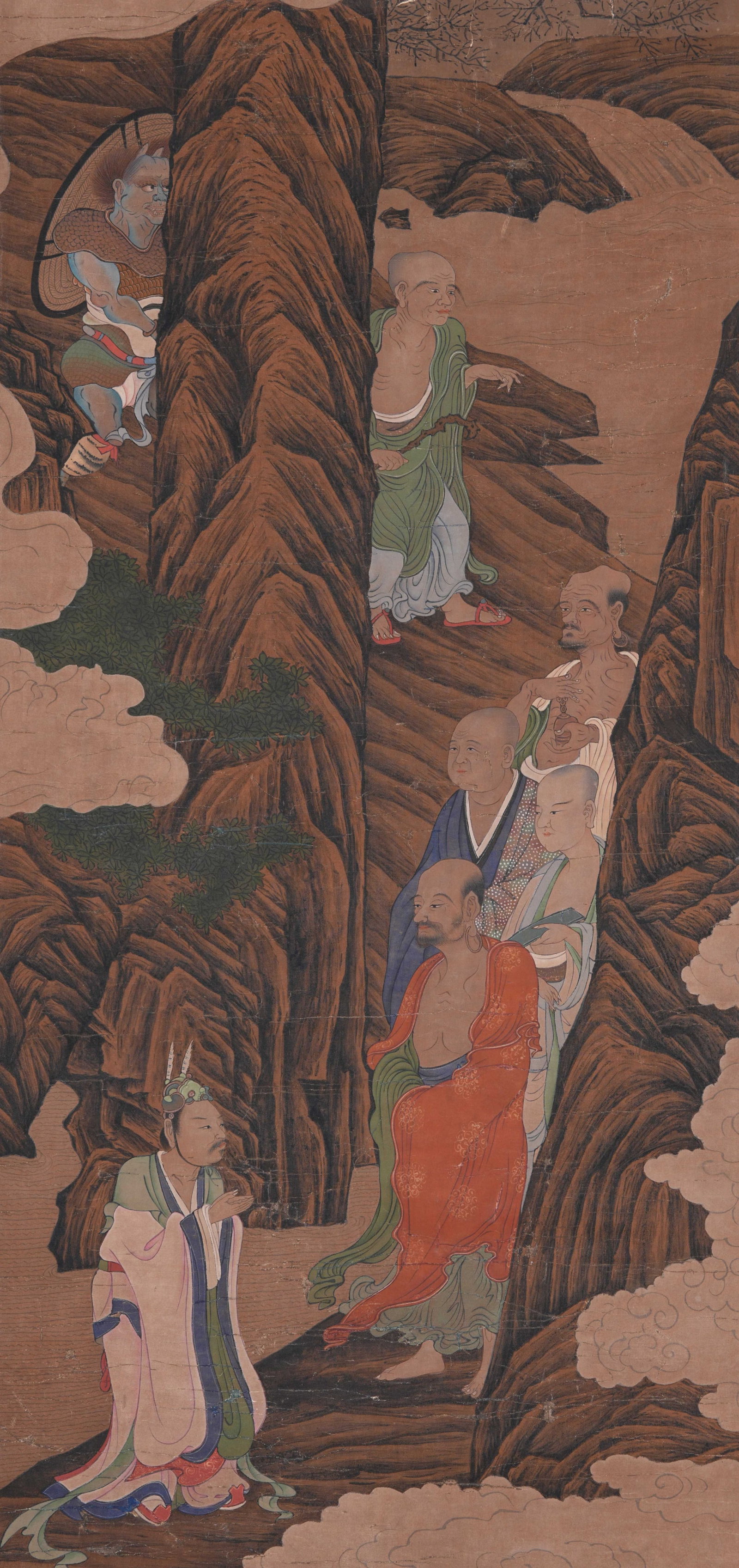 A ARHAT PAINTING ON SILK BY ANONYMOUS. (1 of 8)