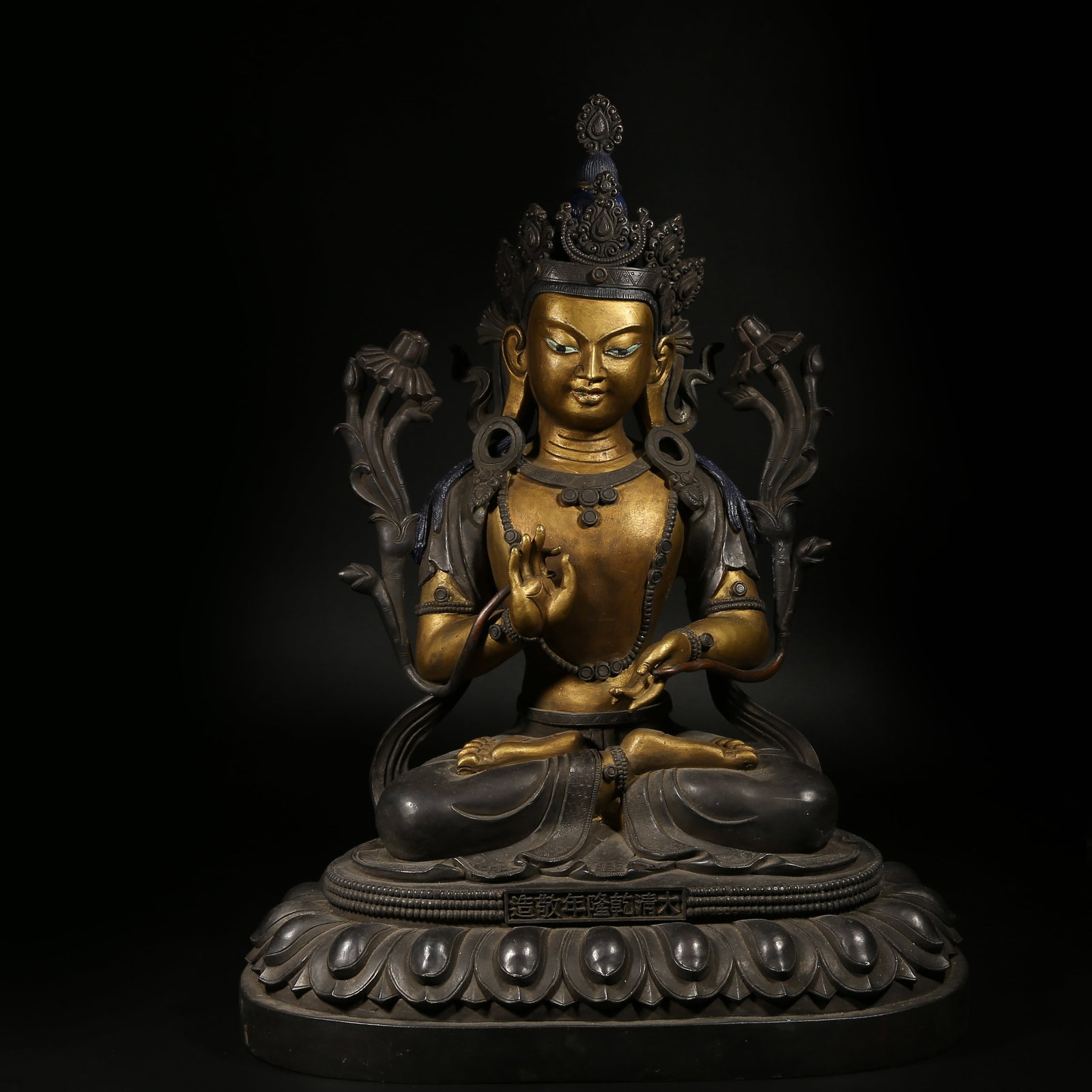 A BRONZE MUD-GILDED STATUE OF A BODHISATTVA: Bronze Mud-Gilded Statue of a Bodhisattva