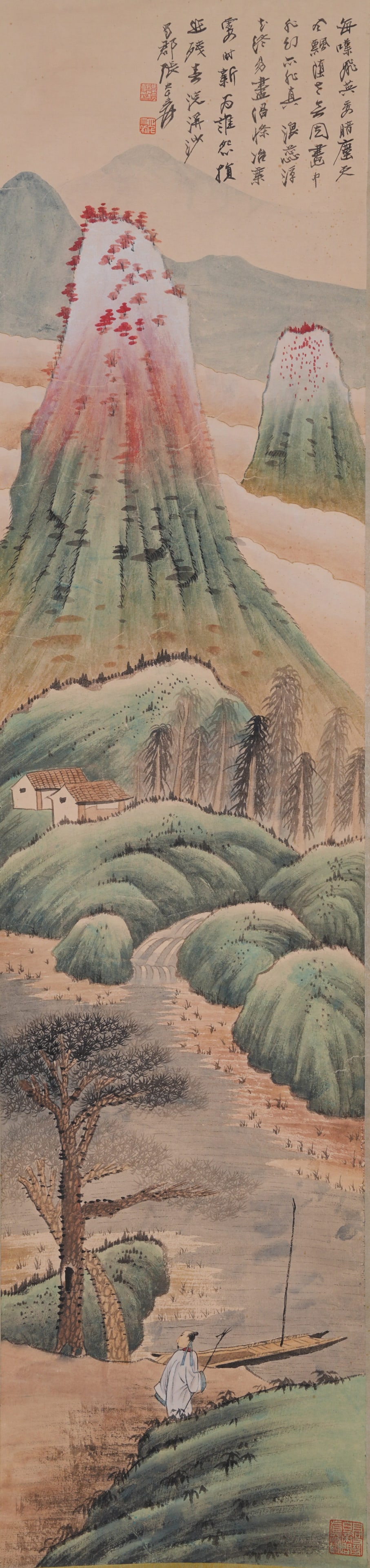 A LANDSCAPE PAINTING ON PAPER BY ZHANG DAQIAN.張大千: Landscape Painting on Paper by Zhang Daqian.張大千