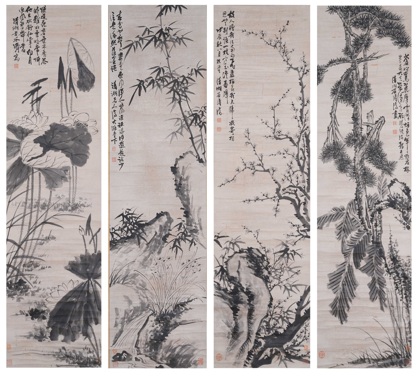 A FLOWER PAINTING ON PAPER BY SHI TAO.石濤: Flower Painting on Paper by Shi Tao.石濤