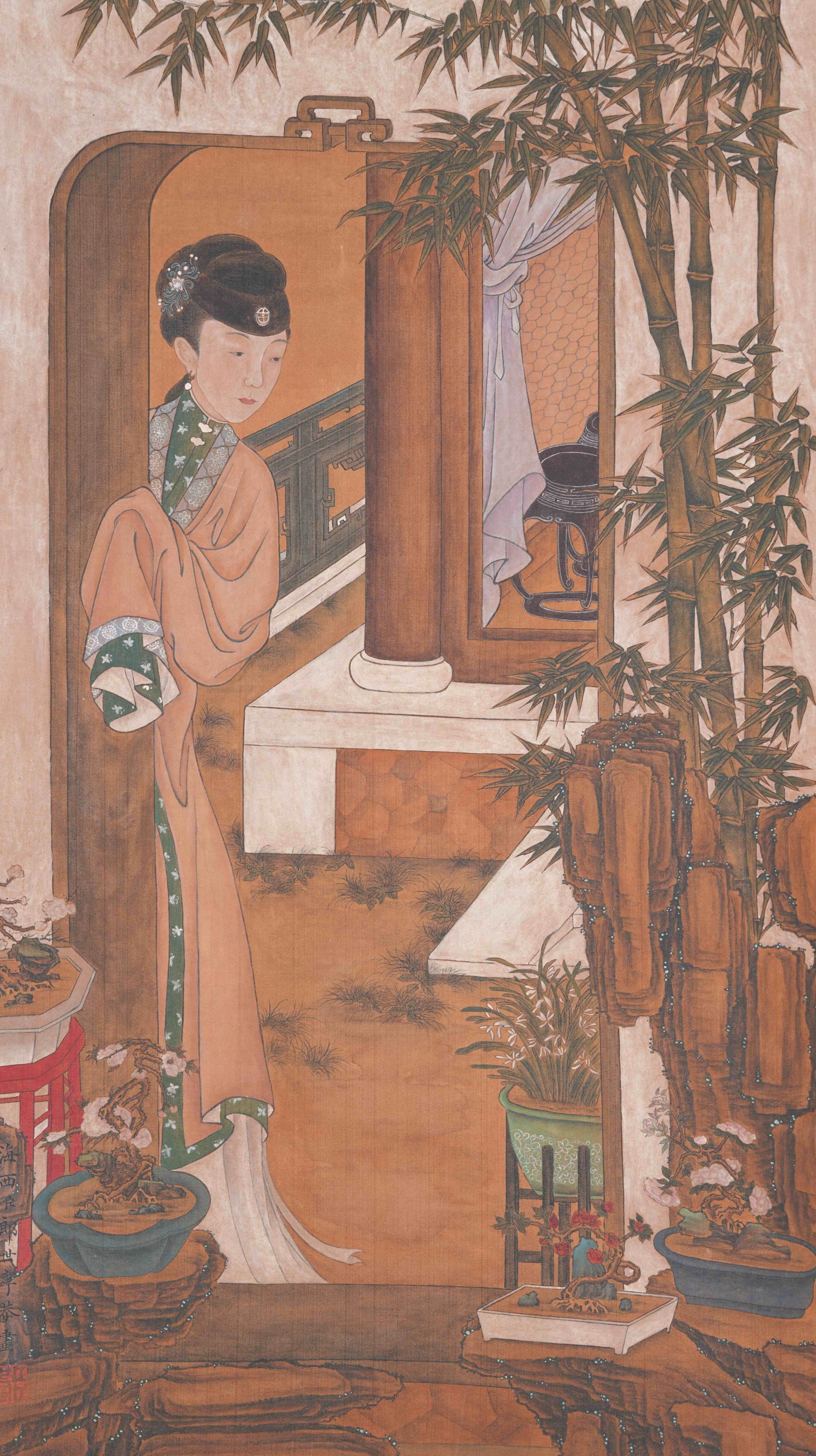 A LADY PAINTING ON SILK BY GIUSEPPE CASTIGLIONE.郎世寧 (1 of 10)