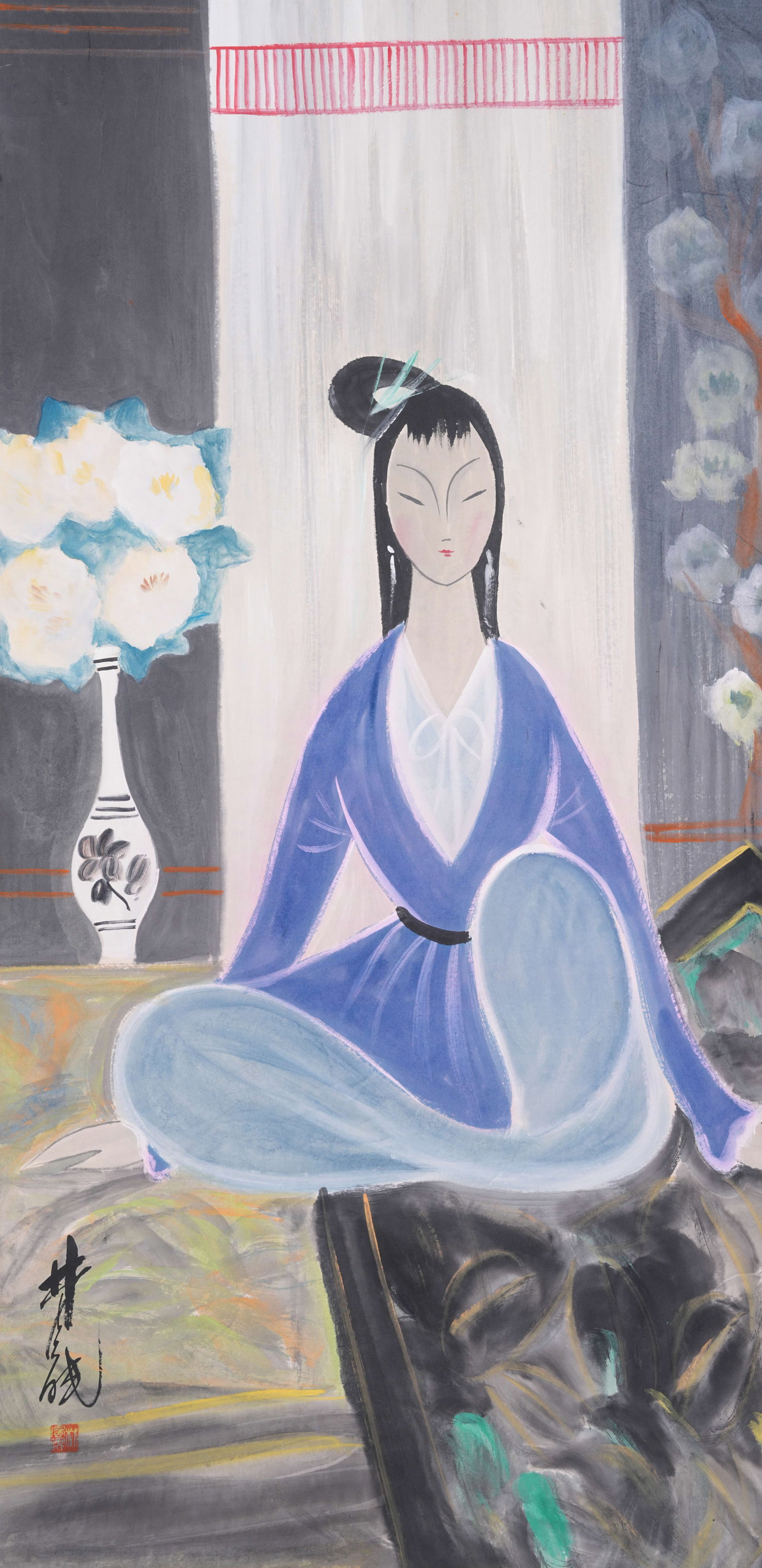A FIGURE PAINTING ON PAPER BY LIN FENGMIAN.林風眠: Figure Painting on Paper by Lin Fengmian.林風眠