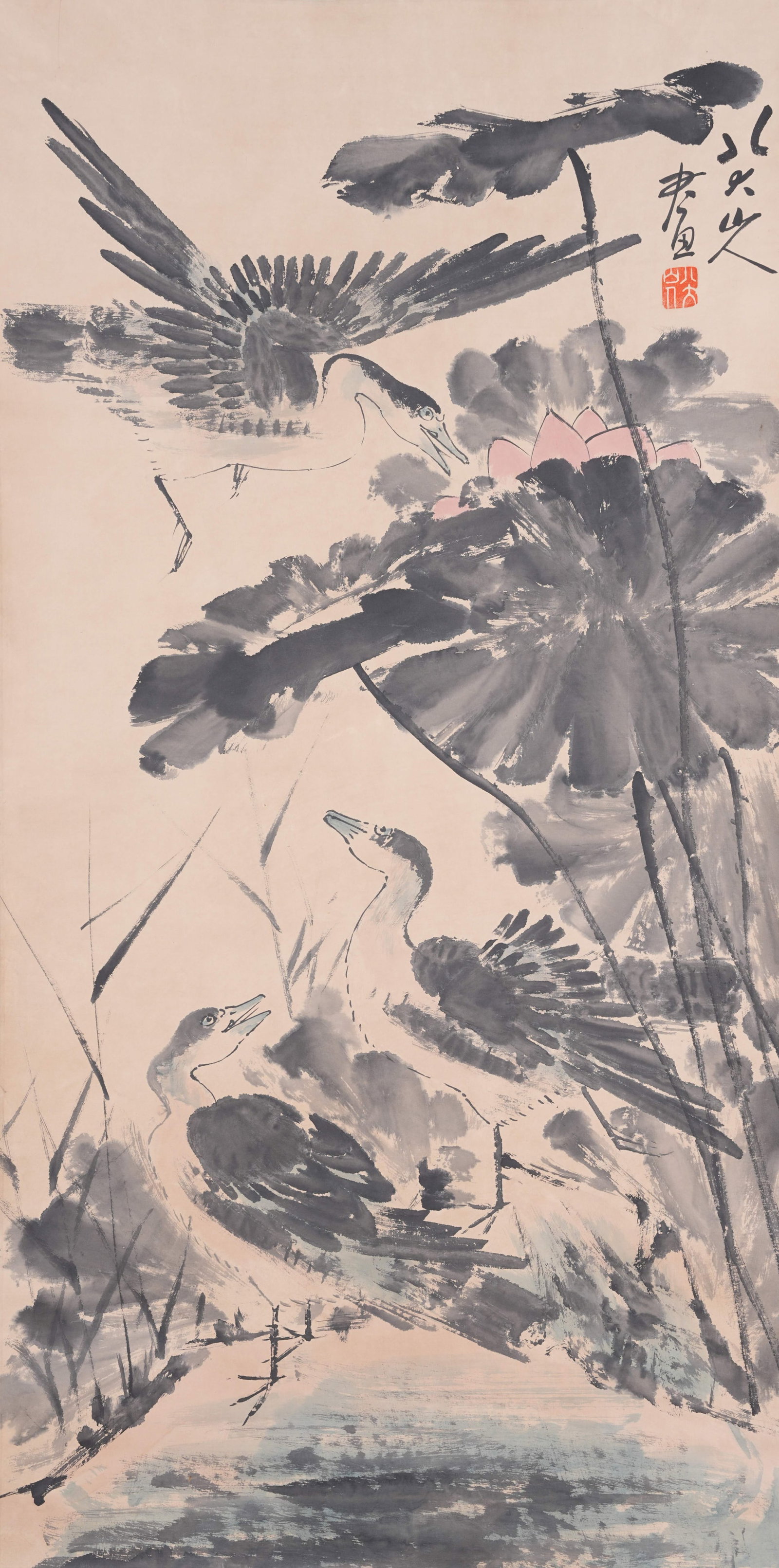 A WATERFOWL PAINTING ON PAPER BY BADA SHANREN.八大山人: Waterfowl Painting on Paper by Bada Shanren.八大山人