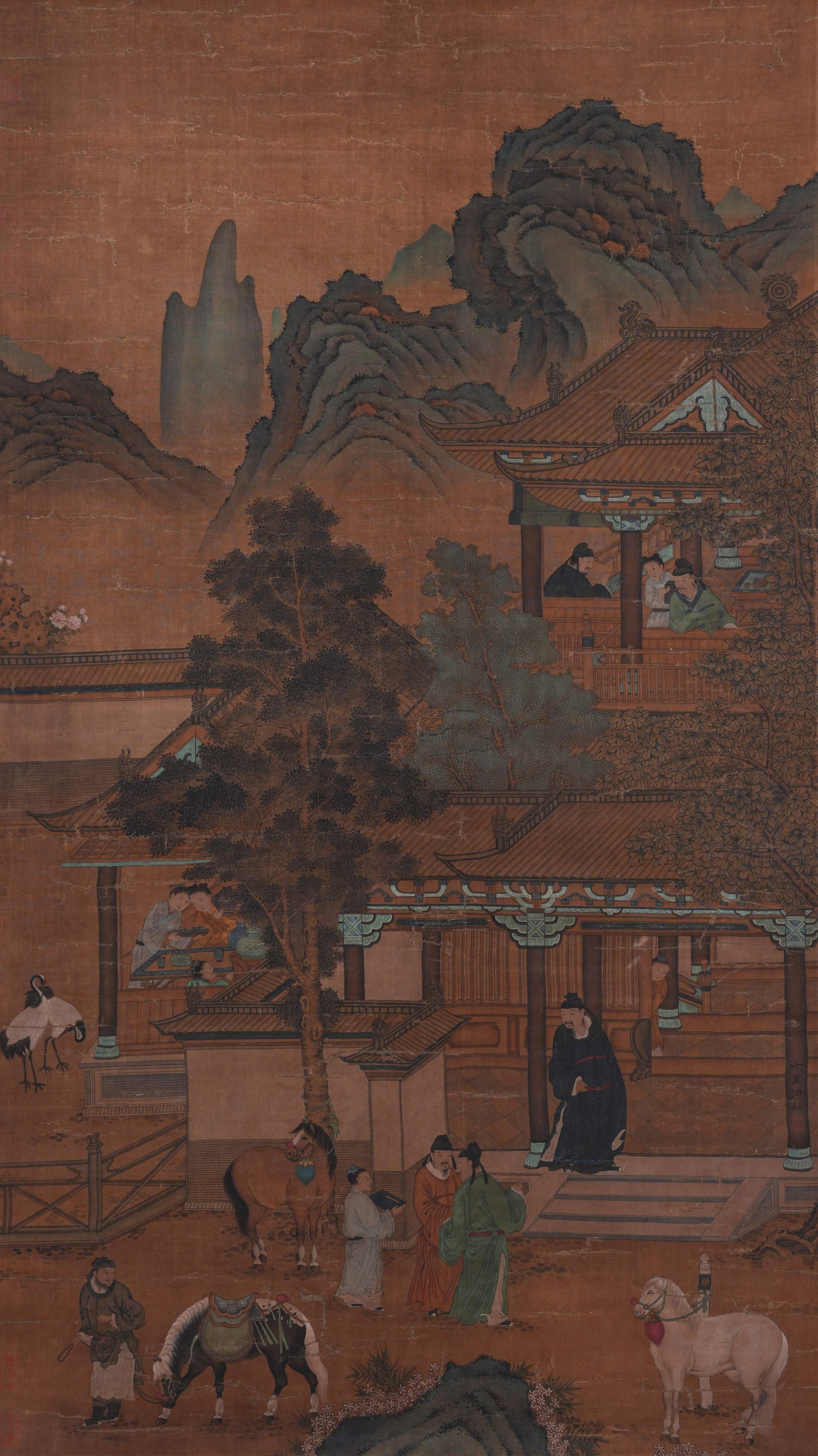 A FIGURE PAINTING ON SILK BY ZHAO BOJU.趙伯駒: Figure Painting on Silk by Zhao Boju.趙伯駒