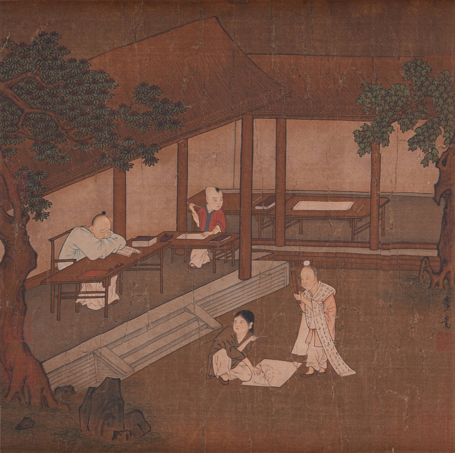 A FIGURE PAINTING ON SILK BY LI SONG.李嵩: Figure Painting on Silk by Li Song.李嵩