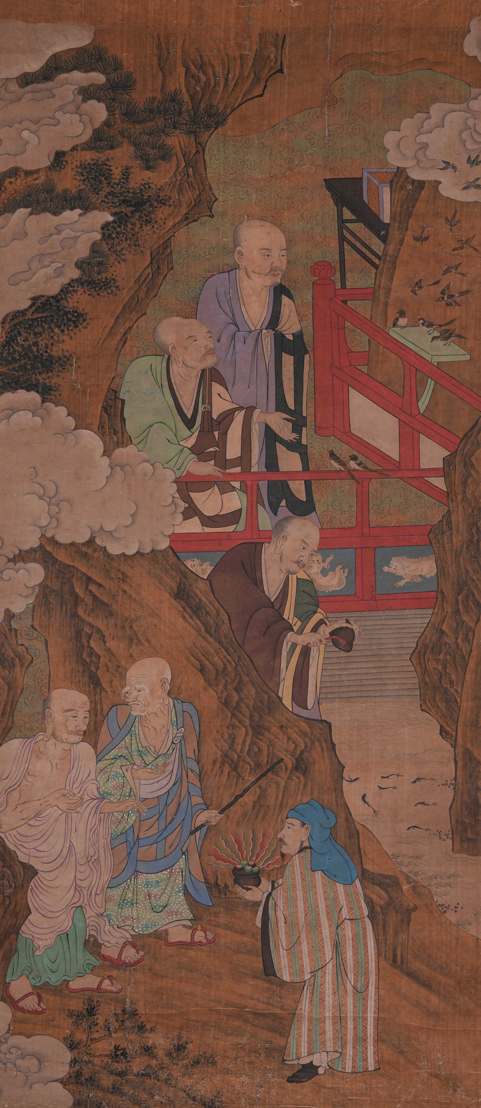 A ARHAT PAINTING ON SILK BY ANONYMOUS. (1 of 8)
