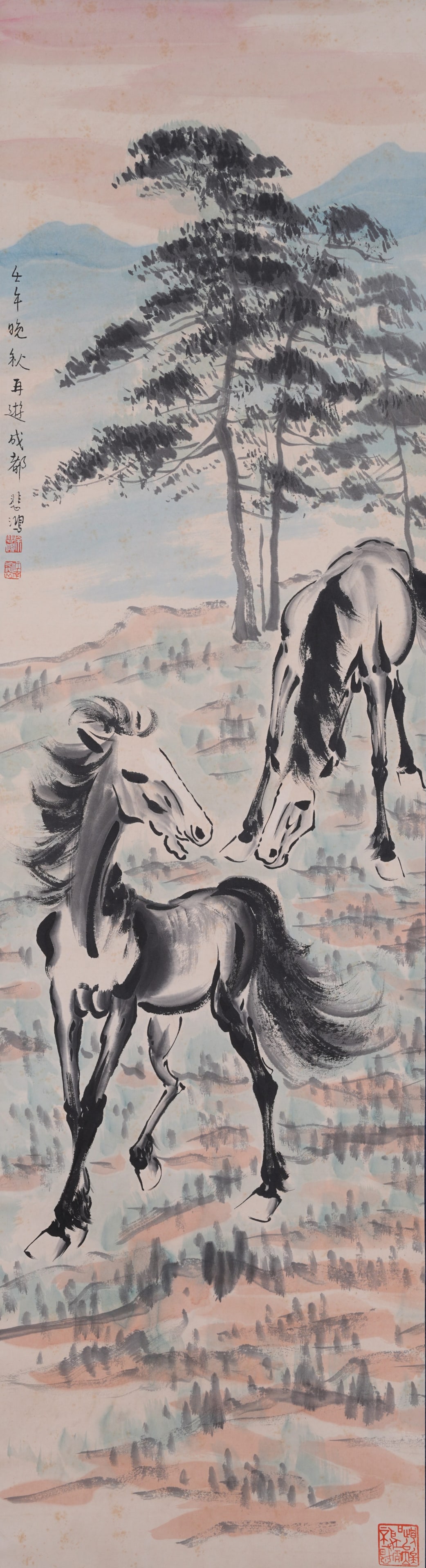 A TWO HORSES PAINTING ON PAPER BY XU BEIHONG.徐悲鴻 (1 of 10)