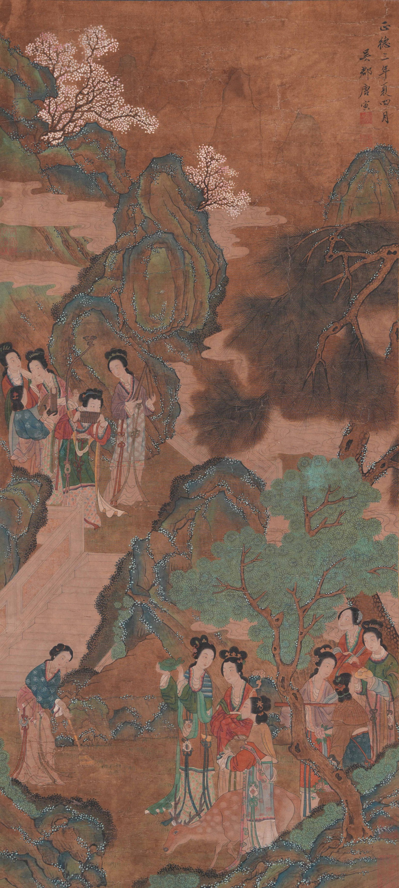 A FIGURE PAINTING ON SILK BY TANG BOHU.唐伯虎: Figure Painting on Silk by Tang Bohu.唐伯虎