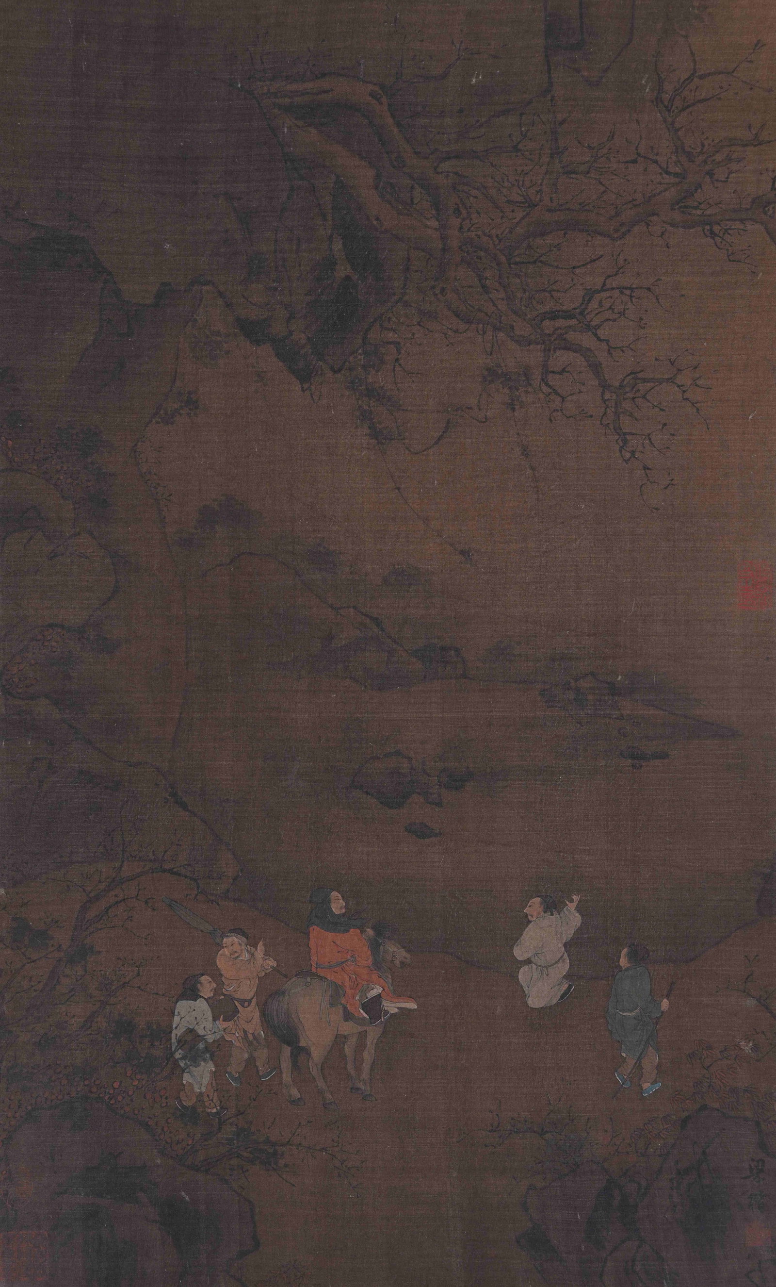 A LANDSCAPE AND FIGURE PAINTING ON SILK BY LIANG KAI.梁楷: Landscape and Figure Painting on Silk by Liang Kai.梁楷