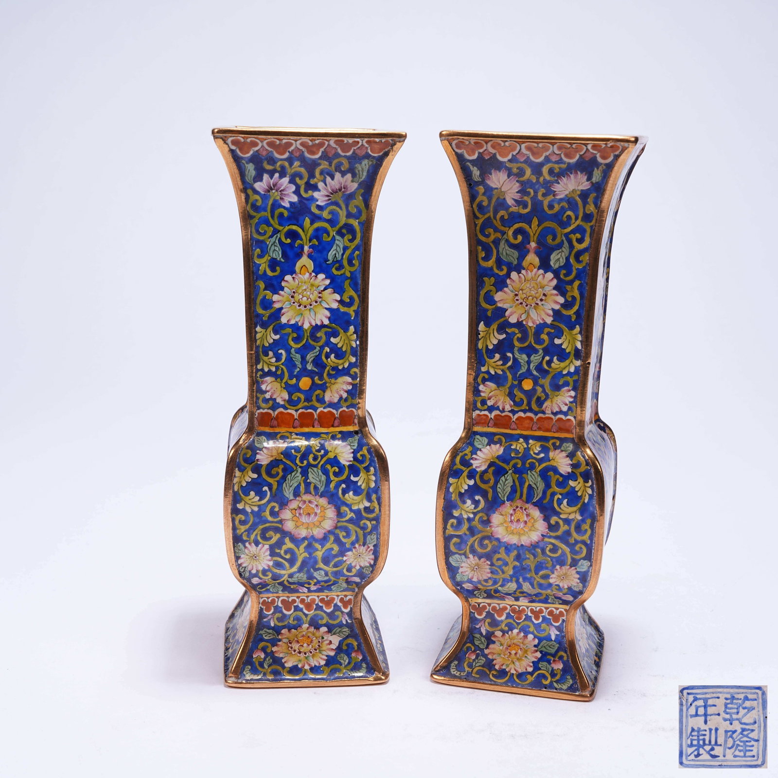 A SET OF CLOISONN? ENAMEL GU VASES WITH FLORAL PATTERN (1 of 9)