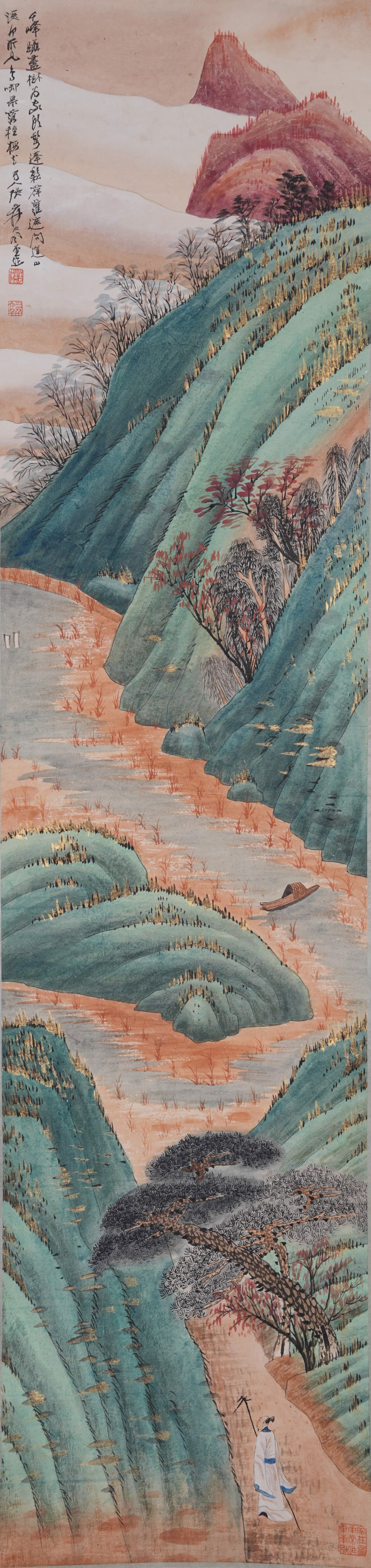 A LANDSCAPE PAINTING ON PAPER BY ZHANG DAQIAN.張大千: Landscape Painting on Paper by Zhang Daqian.張大千