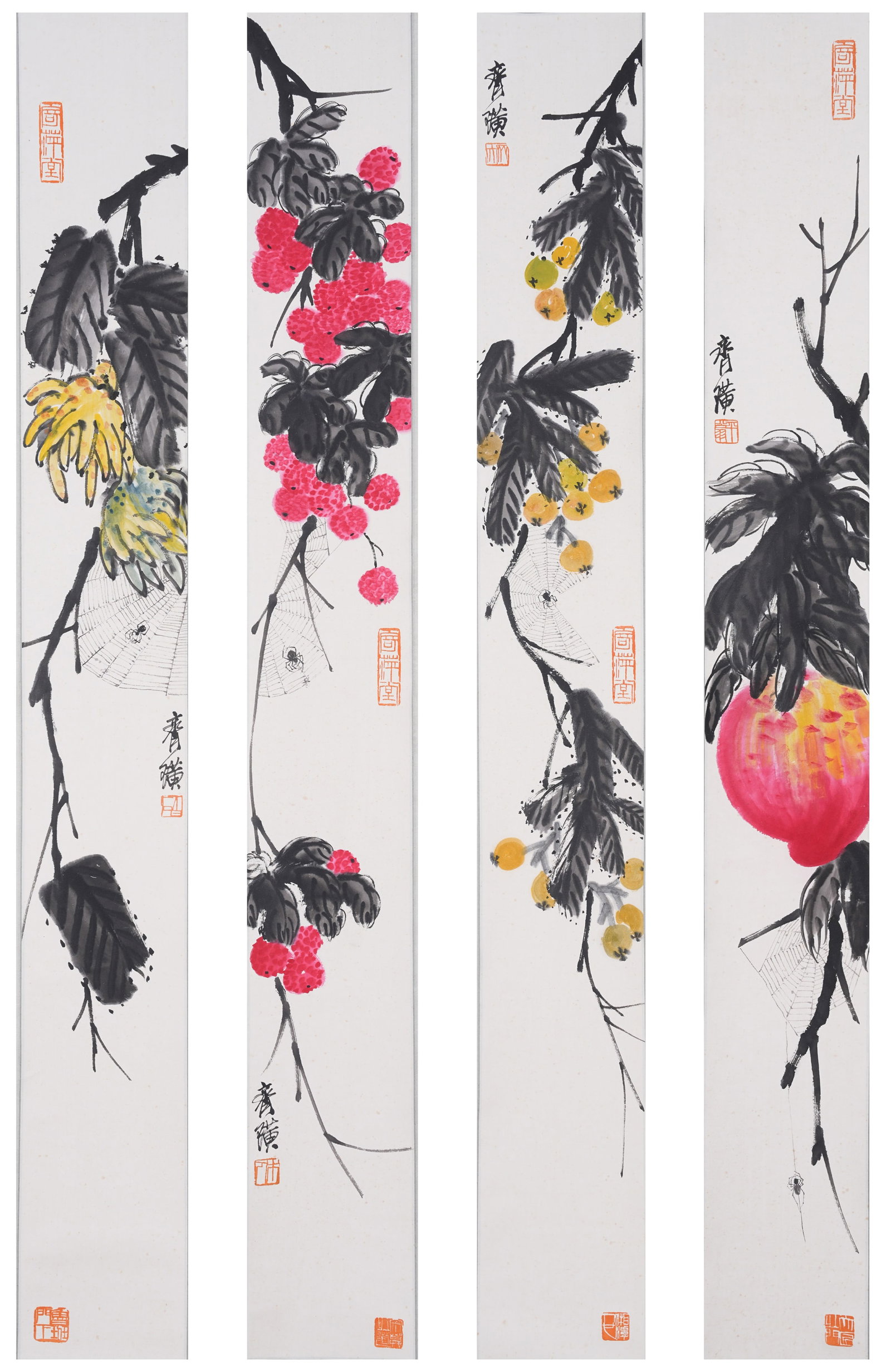 A FRUIT AND MELON PAINTING ON PAPER BY QI BAISHI.齊白石: Fruit and Melon Painting on Paper by Qi Baishi.齊白石