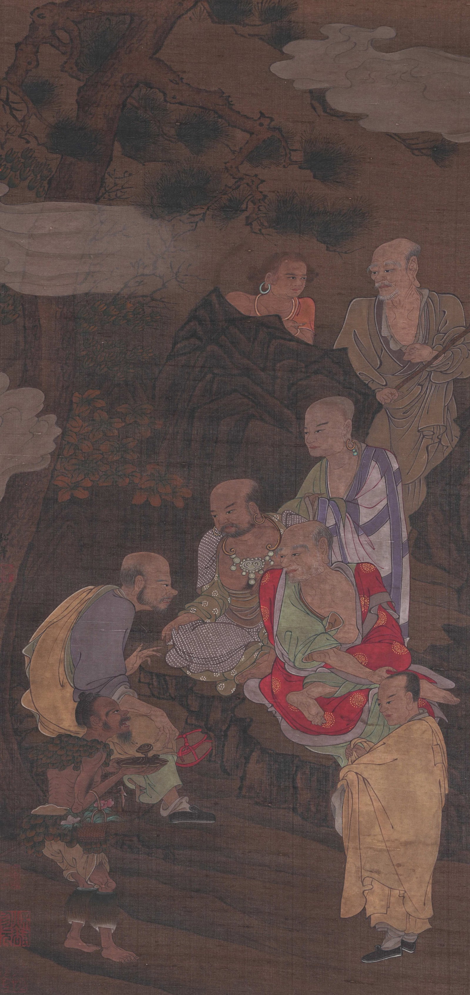 A ARHAT PAINTING ON SILK BY LIU SONGNIAN.劉松年: Arhat Painting on Silk by Liu Songnian.劉松年