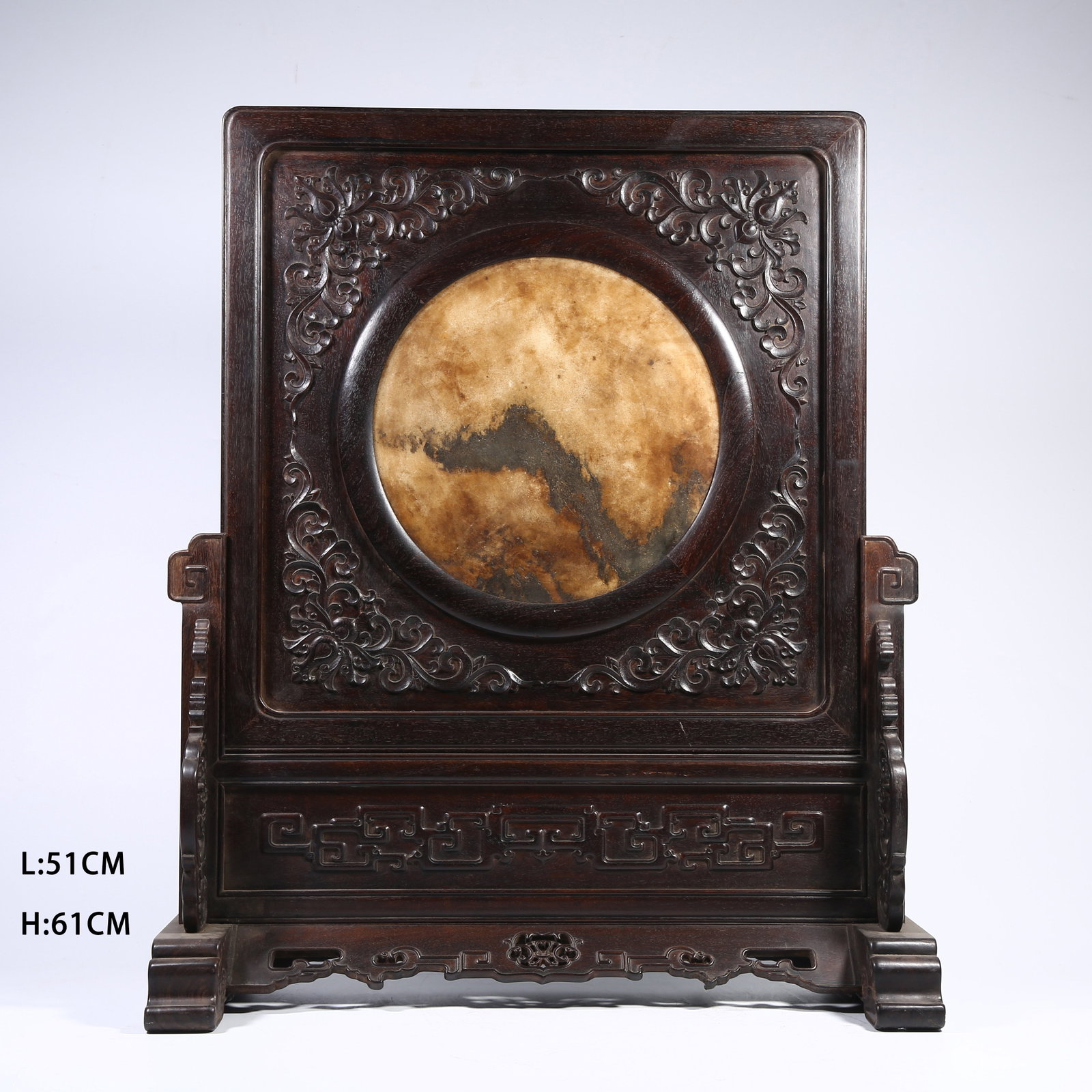 A ZITAN TABLE SCREEN INLAID WITH CLOUD-PATTERNED STONE (1 of 9)