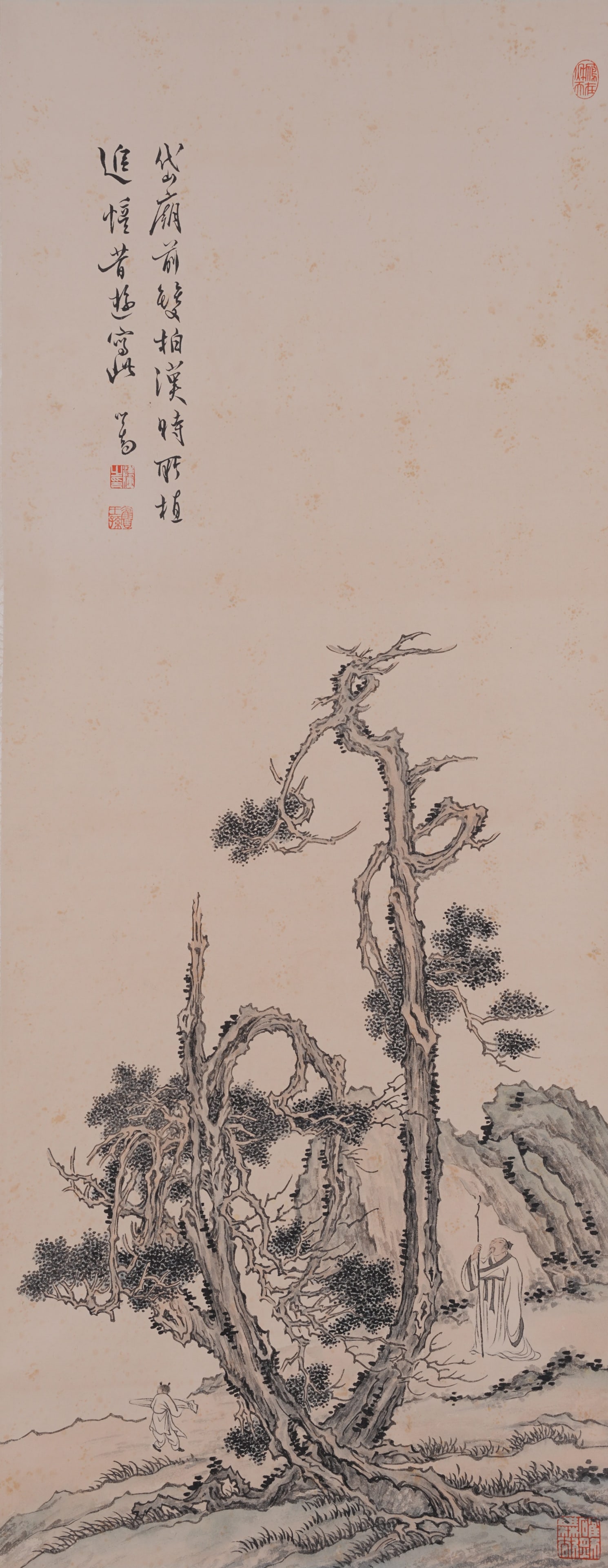 A WITHERED TREE PAINTING ON PAPER BY PU RU.溥儒: Withered Tree Painting on Paper by Pu Ru.溥儒
