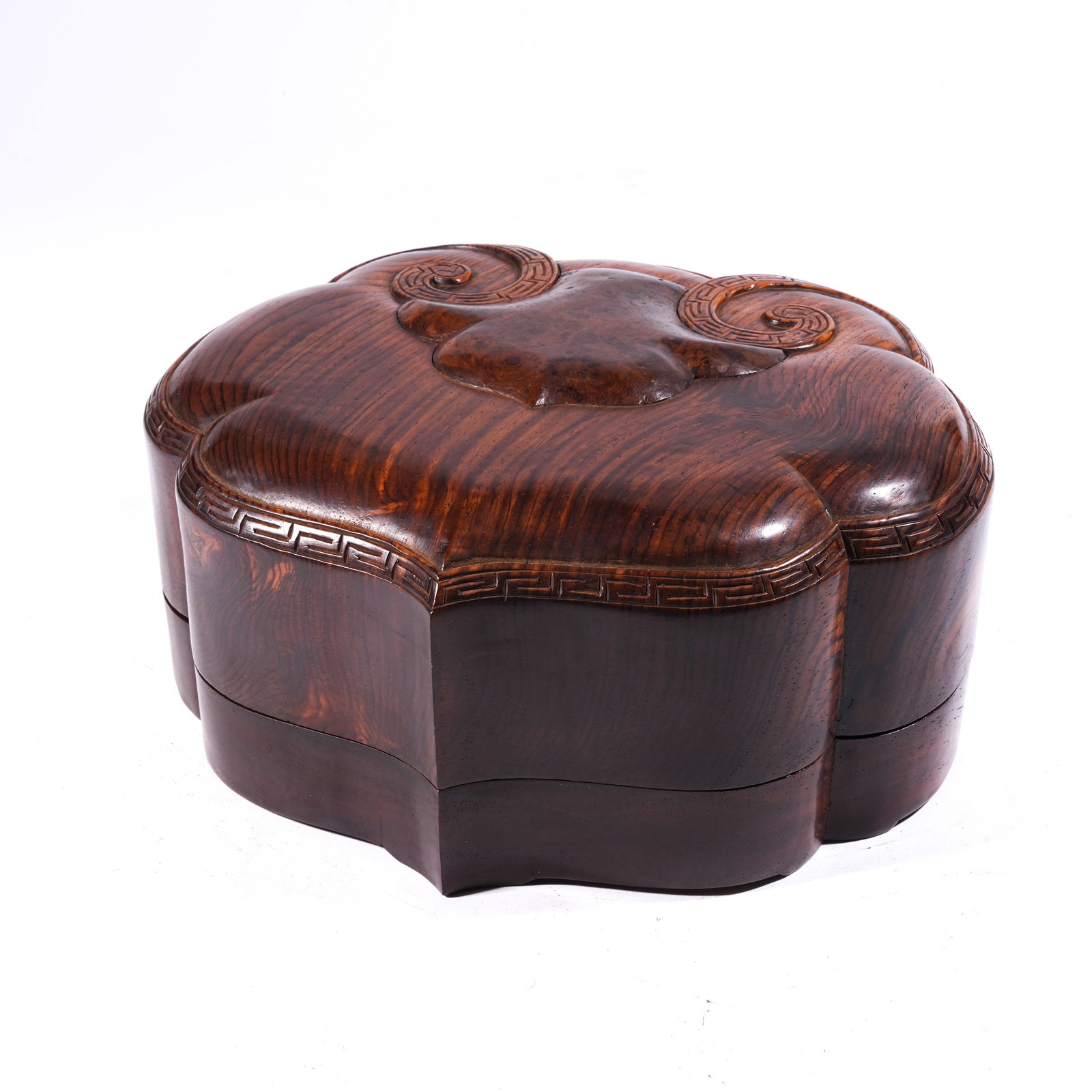 A COVERED BOX IN HUANGHUALI WOOD IN THE FORM OF LINGZHI FUNGUS: Covered Box in Huanghuali Wood in the Form of Lingzhi Fungus