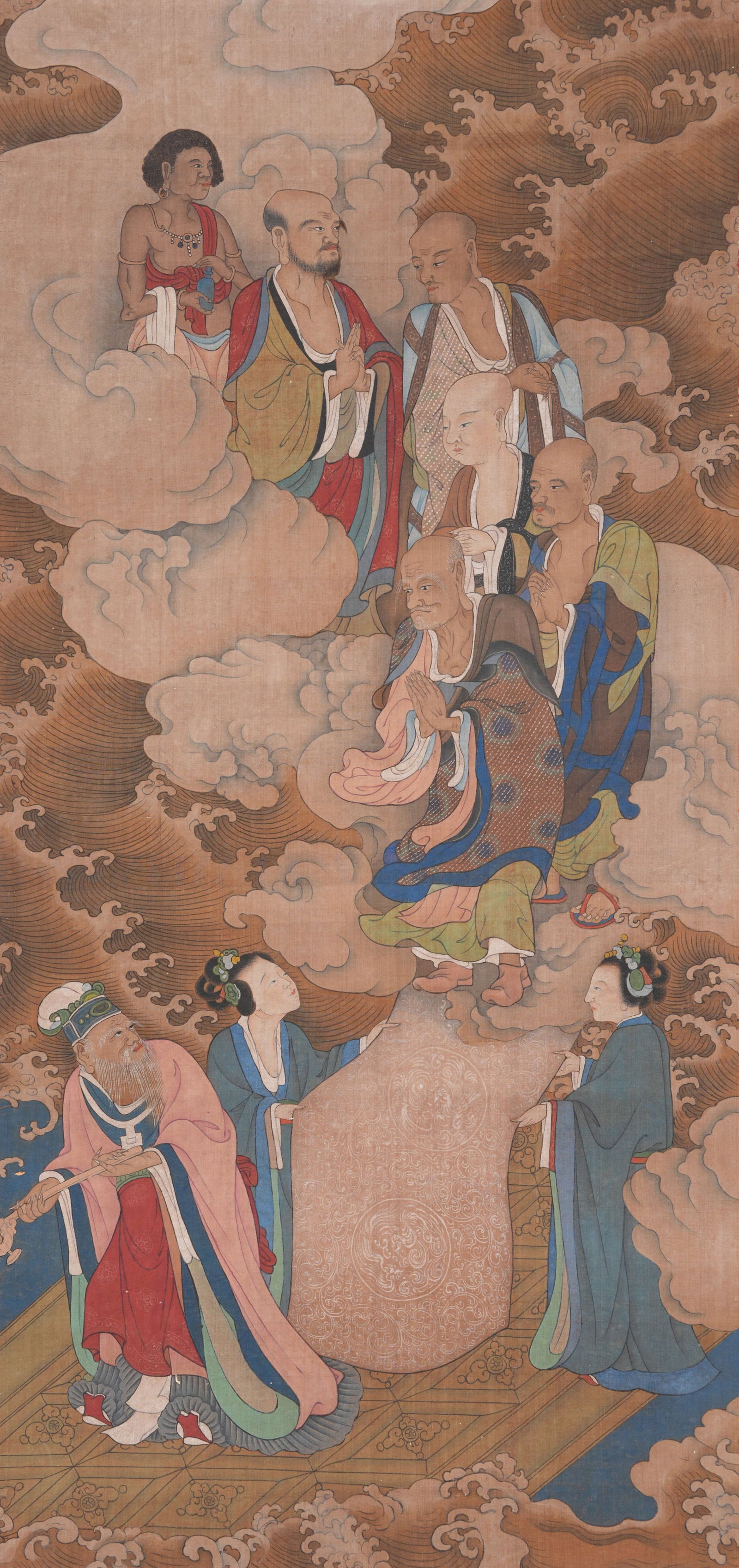 A FIGURE PAINTING ON SILK BY ANONYMOUS. (1 of 9)