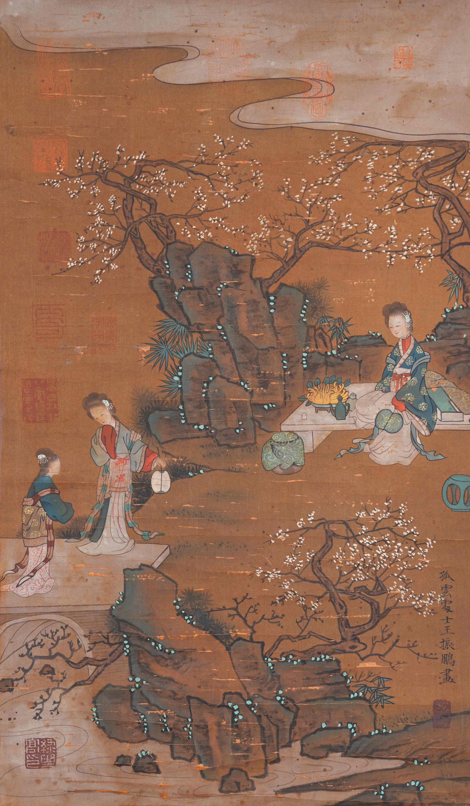 A LADY PAINTING ON SILK BY WANG ZHENPENG.王振鵬: Lady Painting on Silk by Wang Zhenpeng.王振鵬