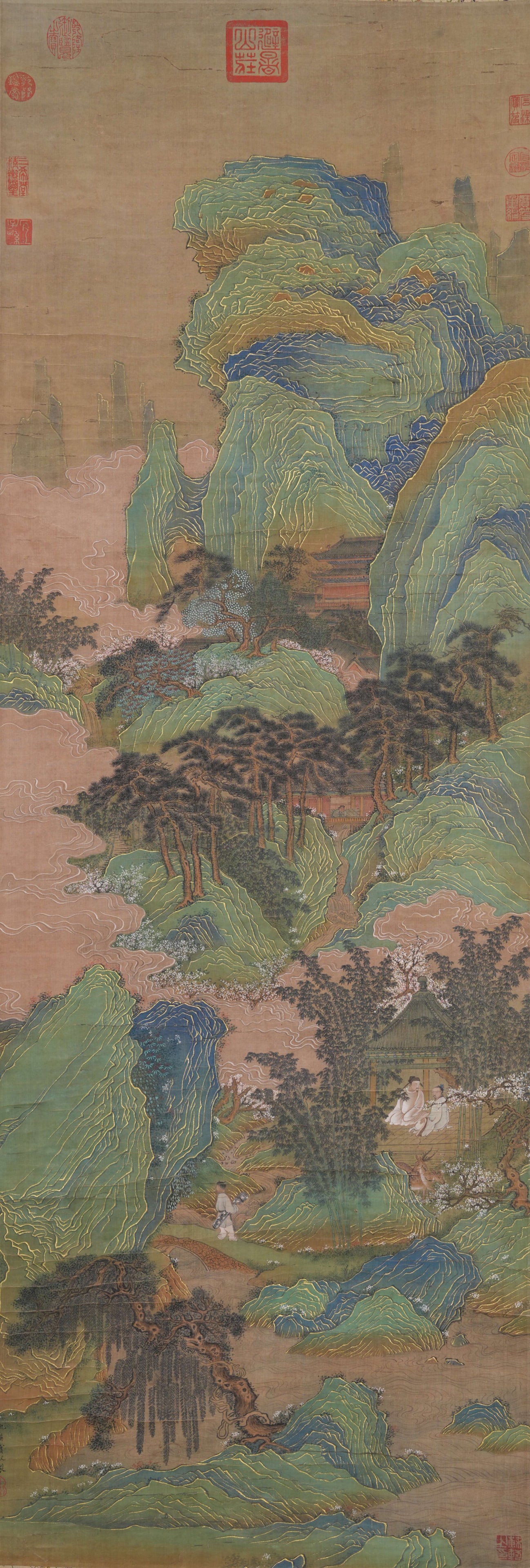 A LANDSCAPE PAINTING ON SILK BY QIU YING.仇英: Landscape Painting on Silk by Qiu Ying.仇英