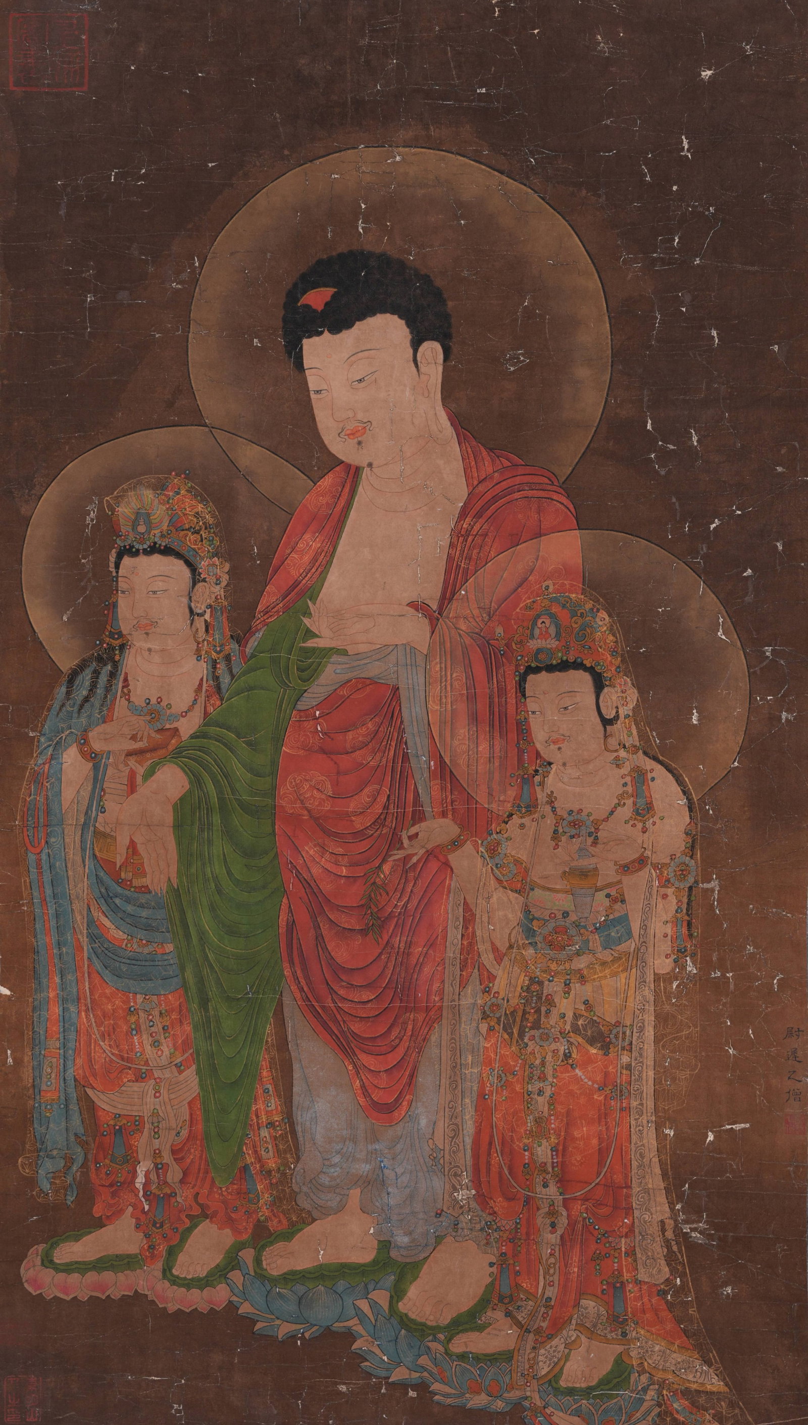 A BUDDHA STATUE PAINTING ON SILK BY YUCHI YISENG.尉遲乙僧: Buddha Statue Painting on Silk by Yuchi Yiseng.尉遲乙僧