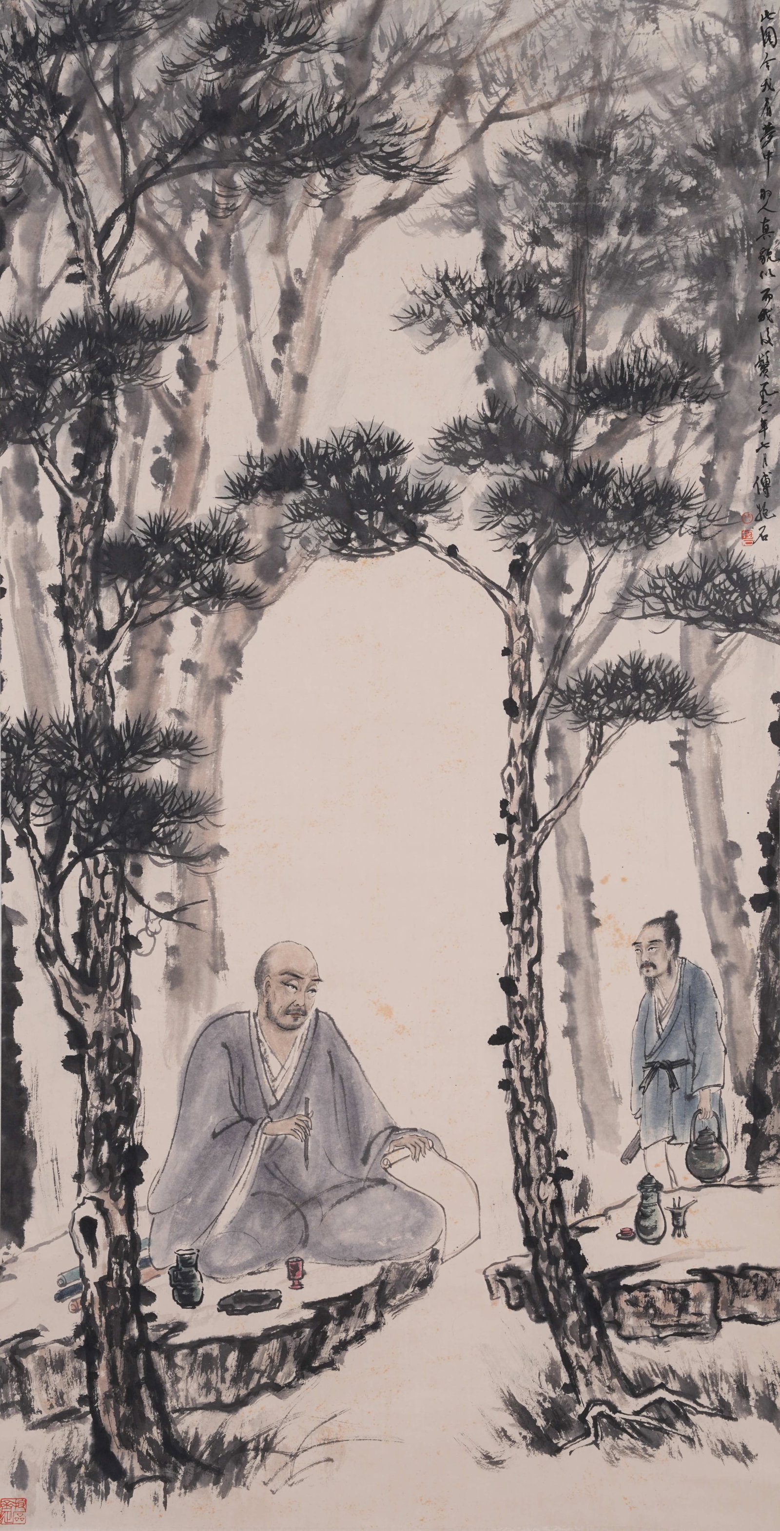 A FIGURE PAINTING ON PAPER BY FU BAOSHI.傅抱石: Figure Painting on Paper by Fu Baoshi.傅抱石