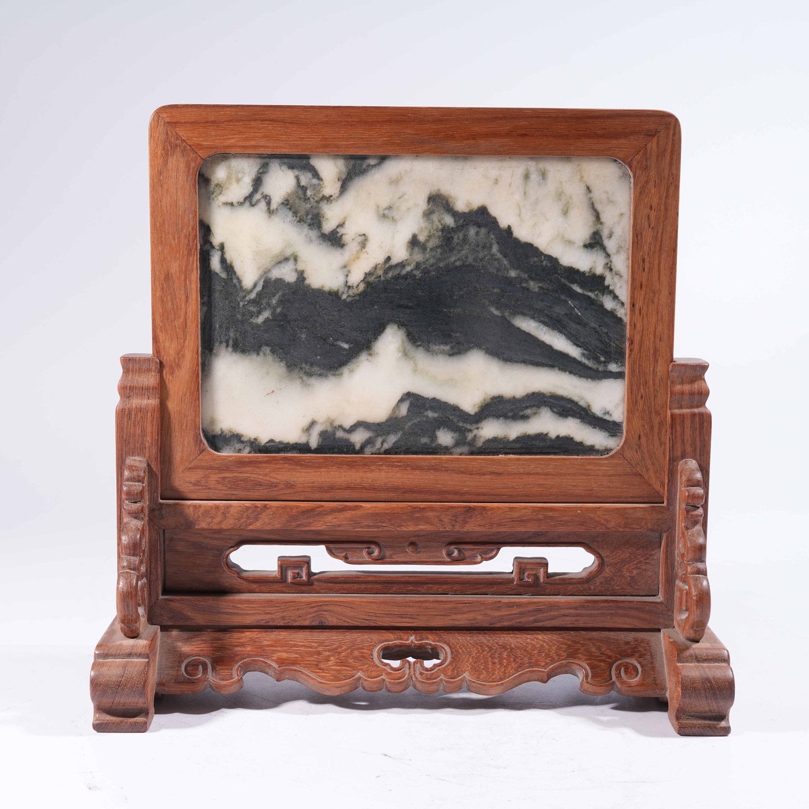 A TABLE SCREEN IN HUANGHUALI WOOD INLAID WITH CLOUD STONE (1 of 9)