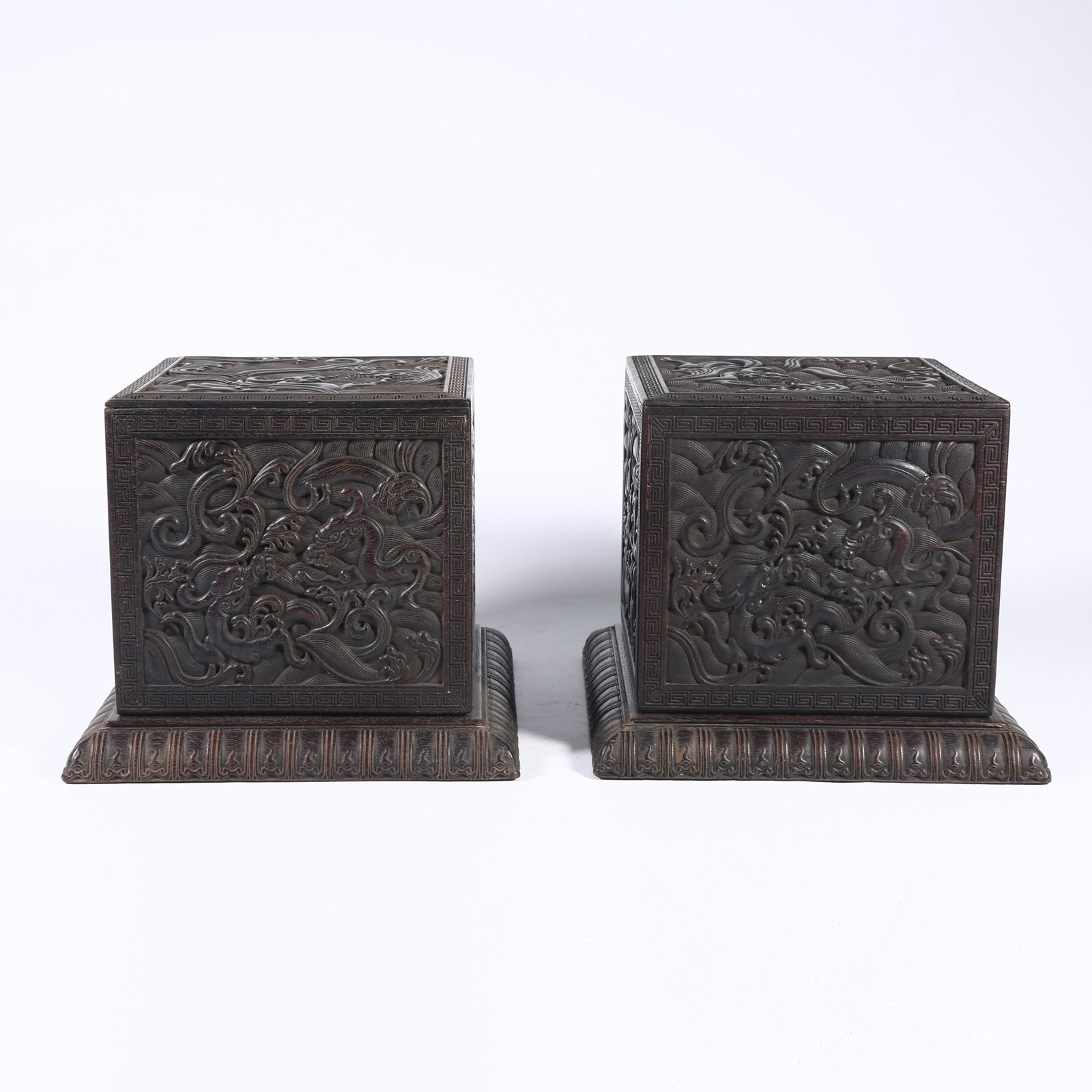 A SET OF ZITAN GO GAME BOXES WITH SEA WAVES AND CHI DRAGON DESIGN (1 of 10)