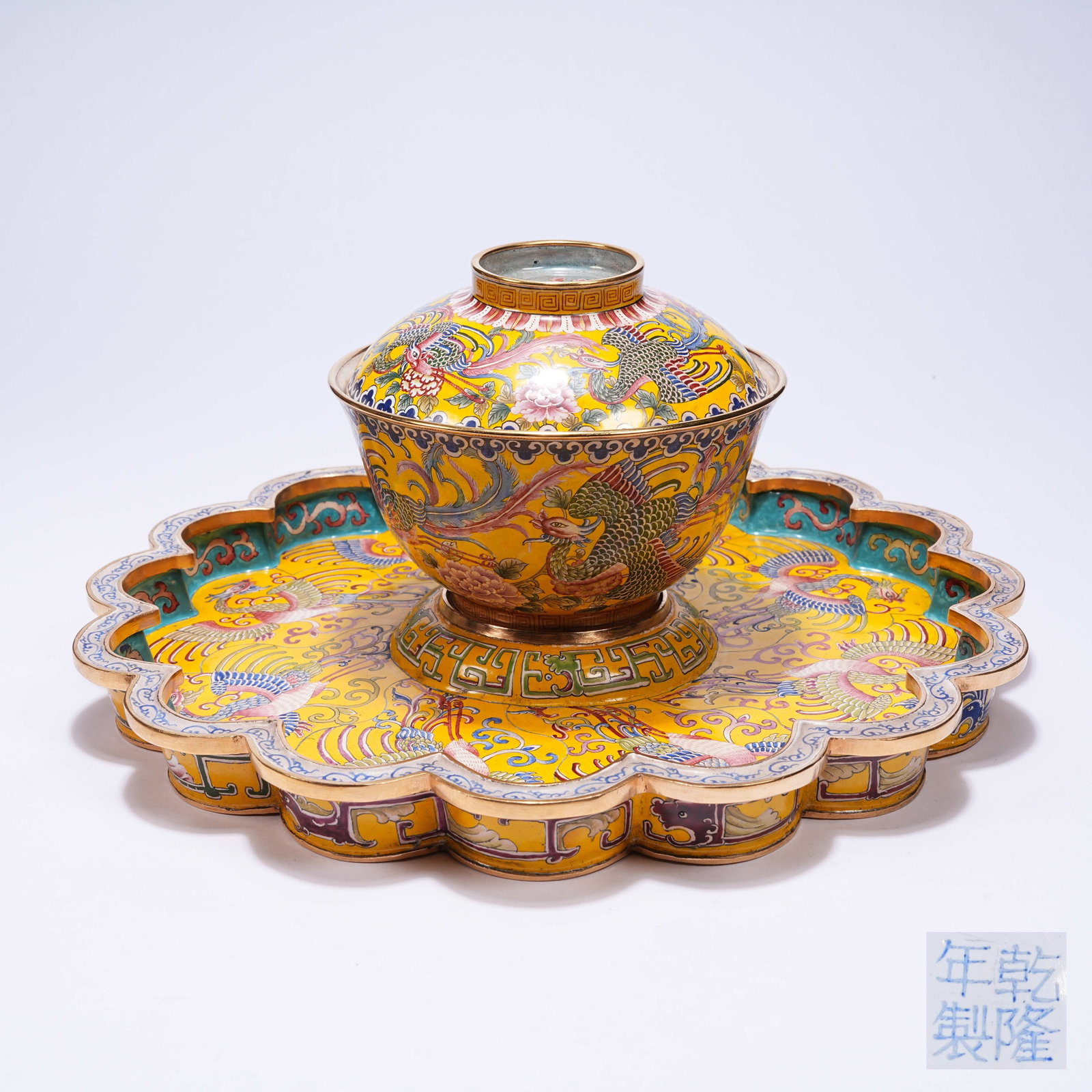A SET OF CLOISONN? ENAMEL CUP STANDS WITH PHOENIX PATTERN (1 of 10)