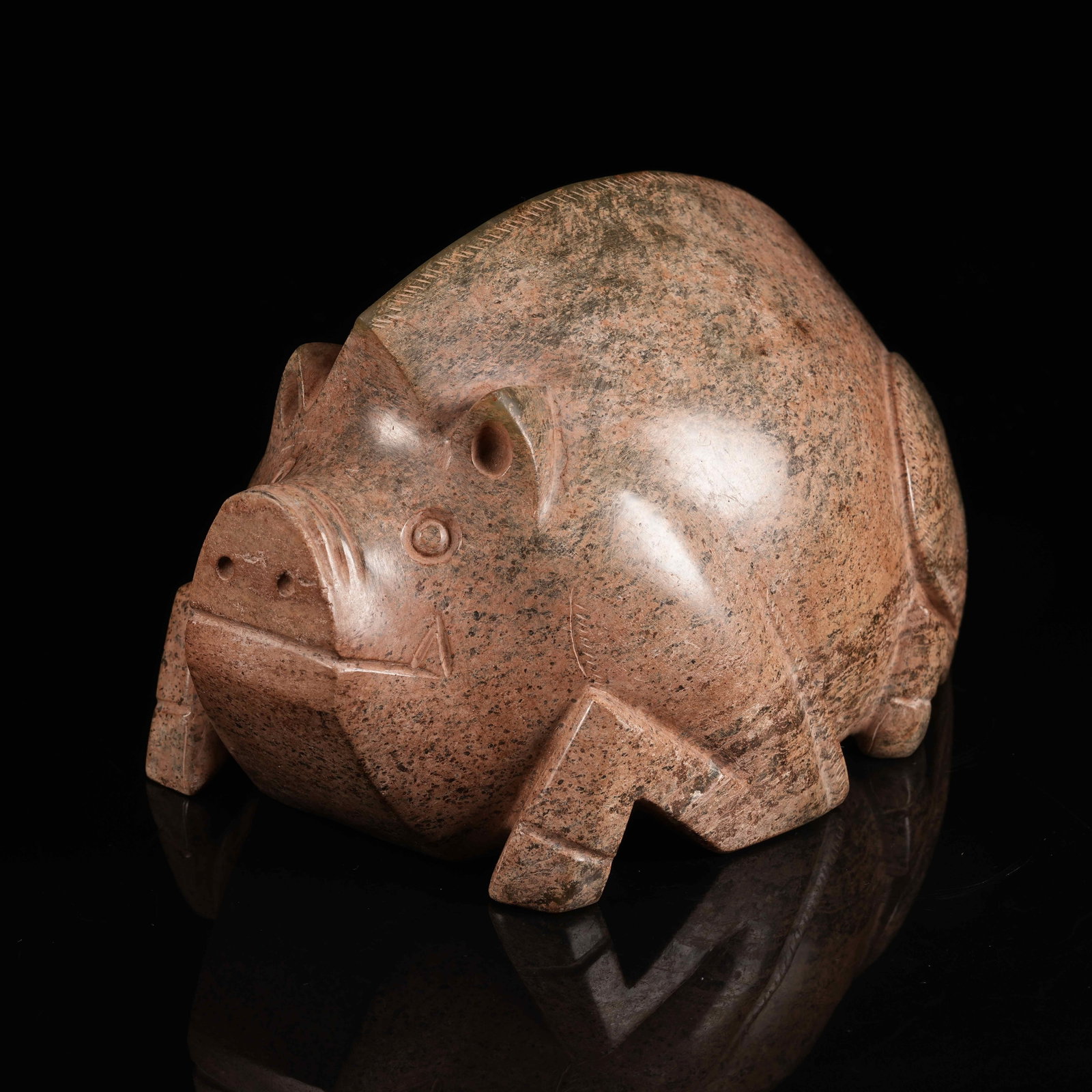 A ANCIENT JADE RECLINING PIG ORNAMENT: Ancient Jade Reclining Pig Ornament