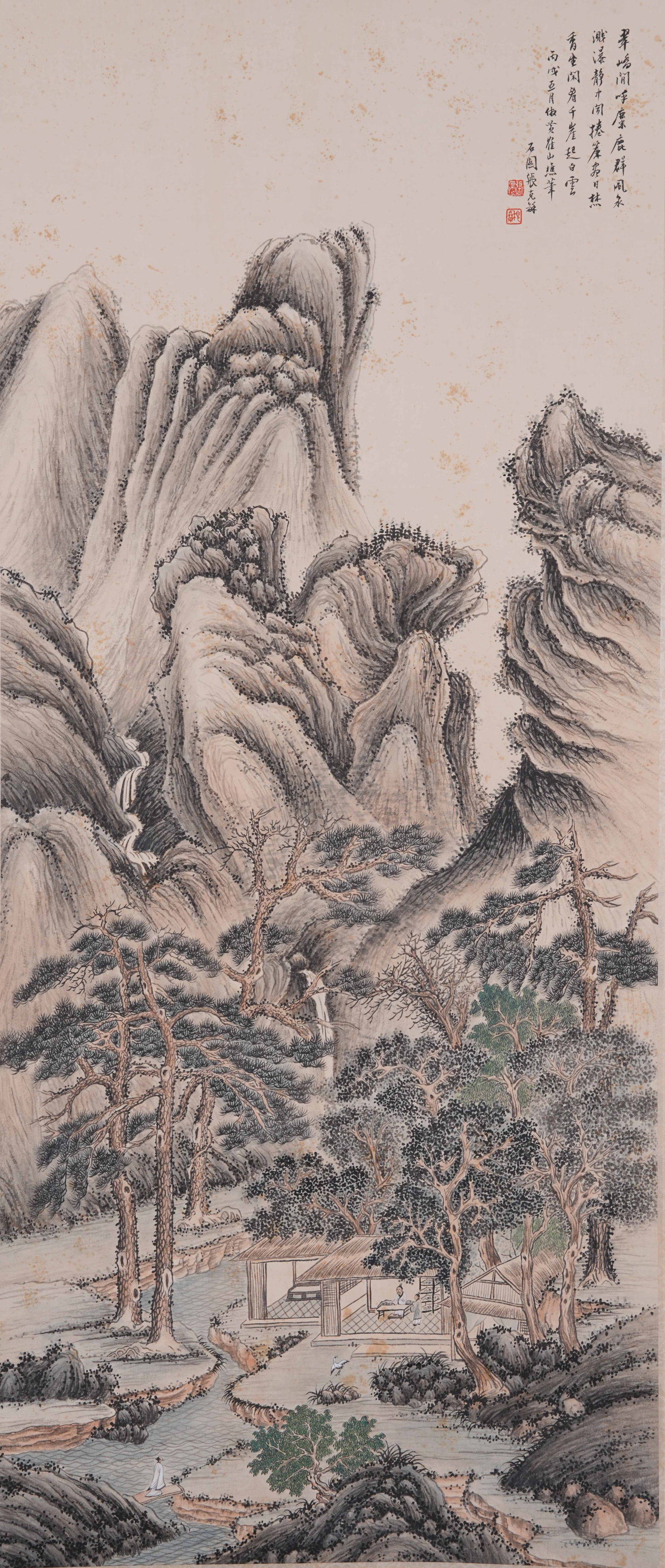 A LANDSCAPE PAINTING ON PAPER BY ZHANG SHIYUAN.張石園: Landscape Painting on Paper by Zhang Shiyuan.張石園