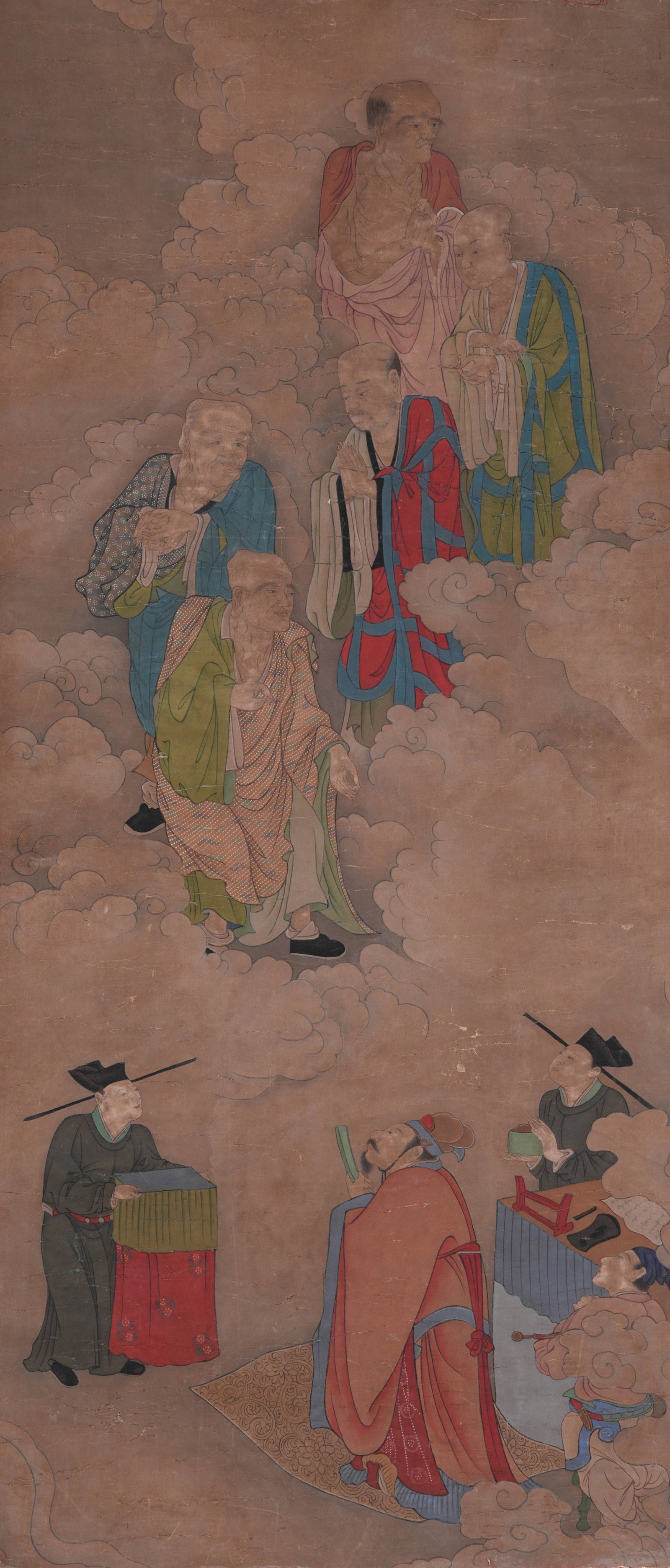 A ARHAT PAINTING ON SILK BY ANONYMOUS. (1 of 9)