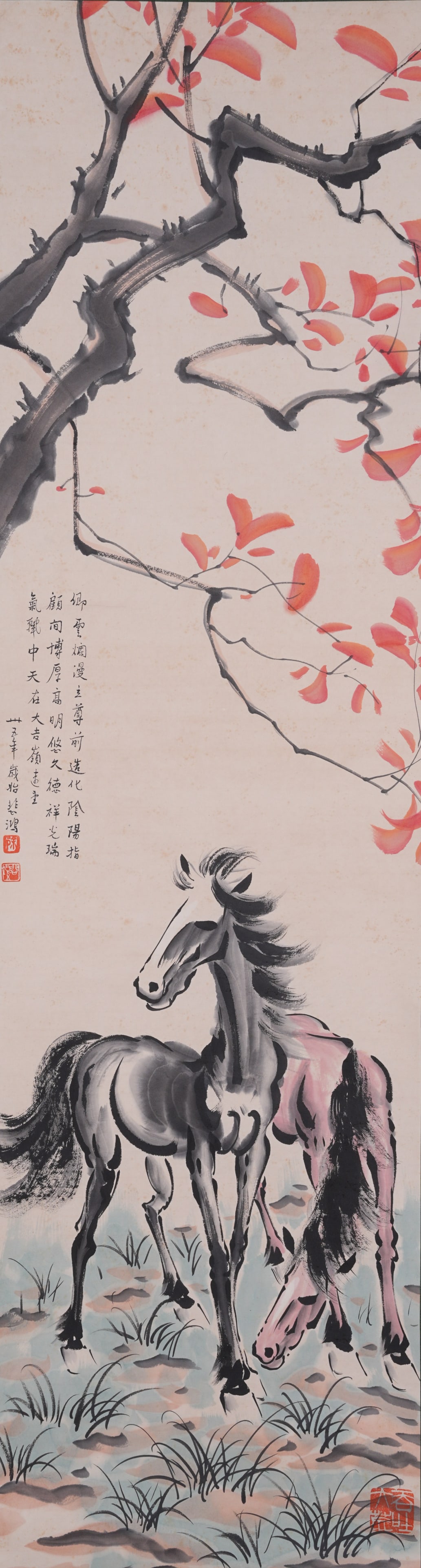 A TWO HORSES PAINTING ON PAPER BY XU BEIHONG.徐悲鴻 (1 of 9)