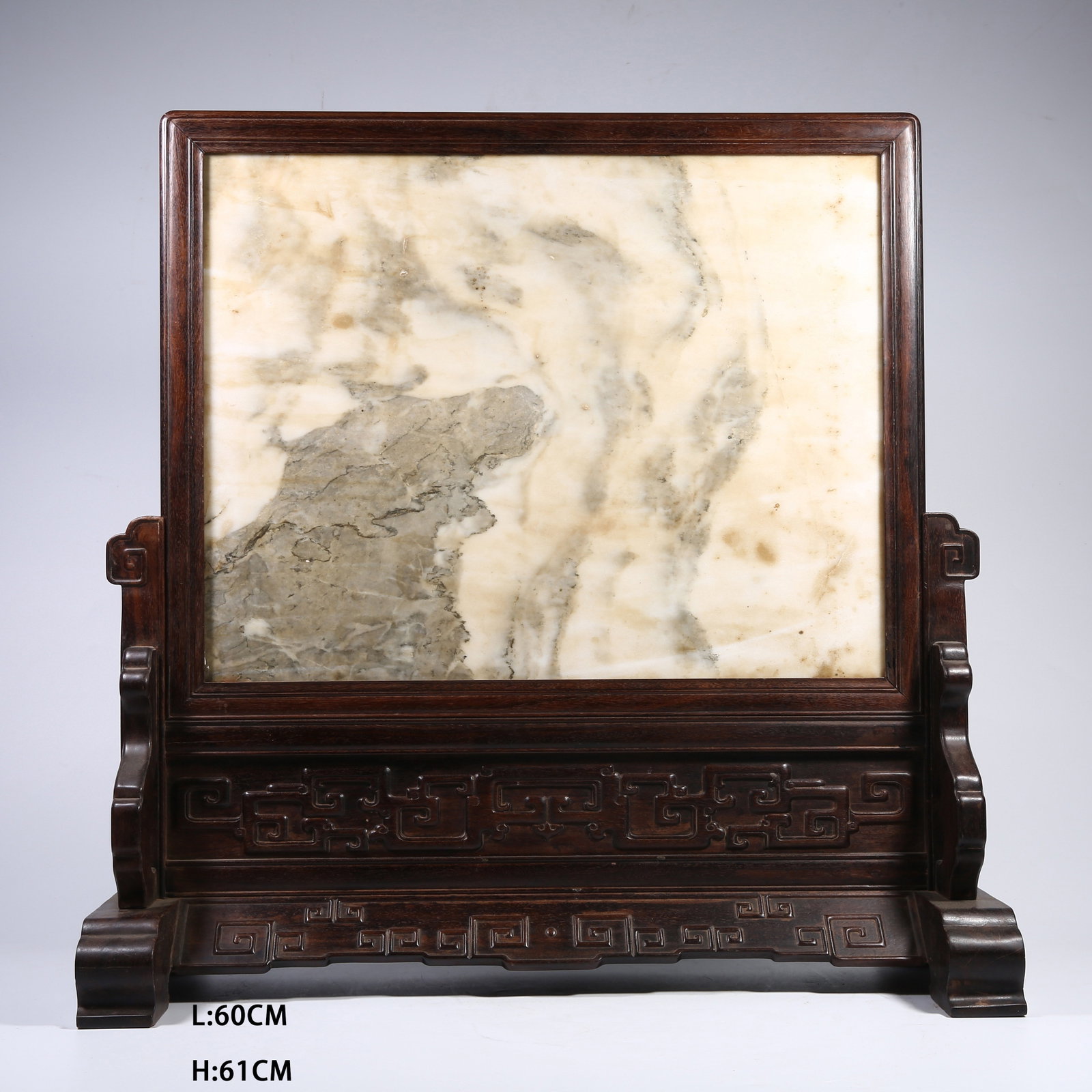 A ZITAN TABLE SCREEN INLAID WITH CLOUD-PATTERNED STONE (1 of 8)