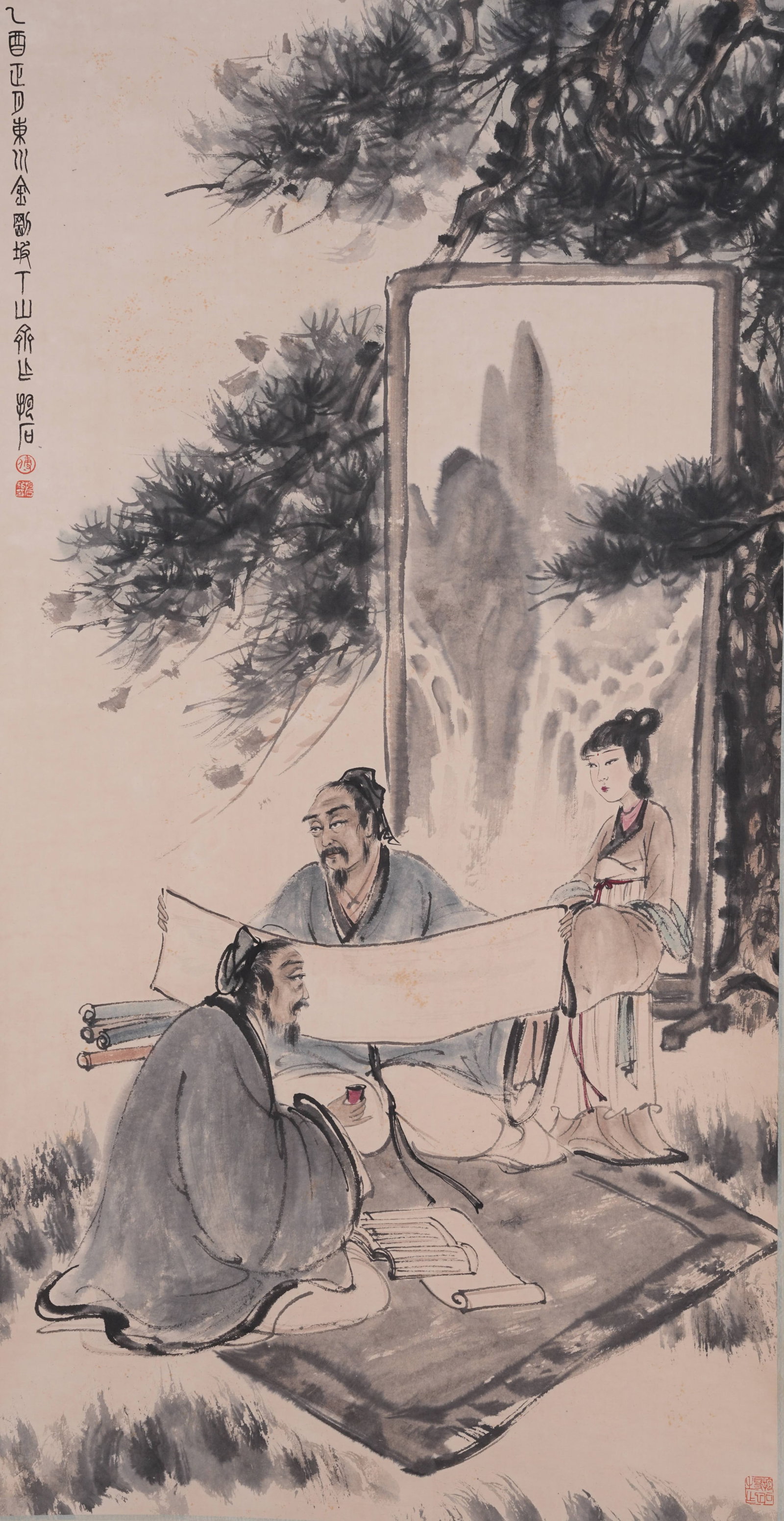 A FIGURE PAINTING ON PAPER BY FU BAOSHI.傅抱石: Figure Painting on Paper by Fu Baoshi.傅抱石