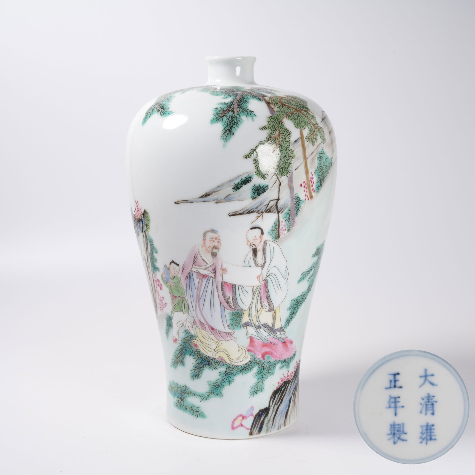 A WUCAI PLUM VASE WITH BIRTHDAY OFFERING PATTERN: Wucai Plum Vase with Birthday Offering Pattern