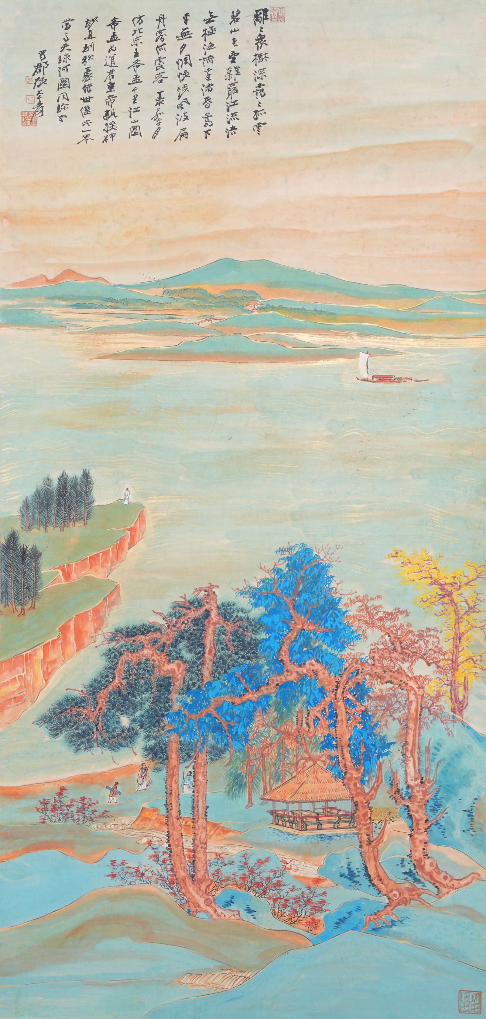 A LANDSCAPE PAINTING ON PAPER BY ZHANG DAQIAN.張大千: Landscape Painting on Paper by Zhang Daqian.張大千