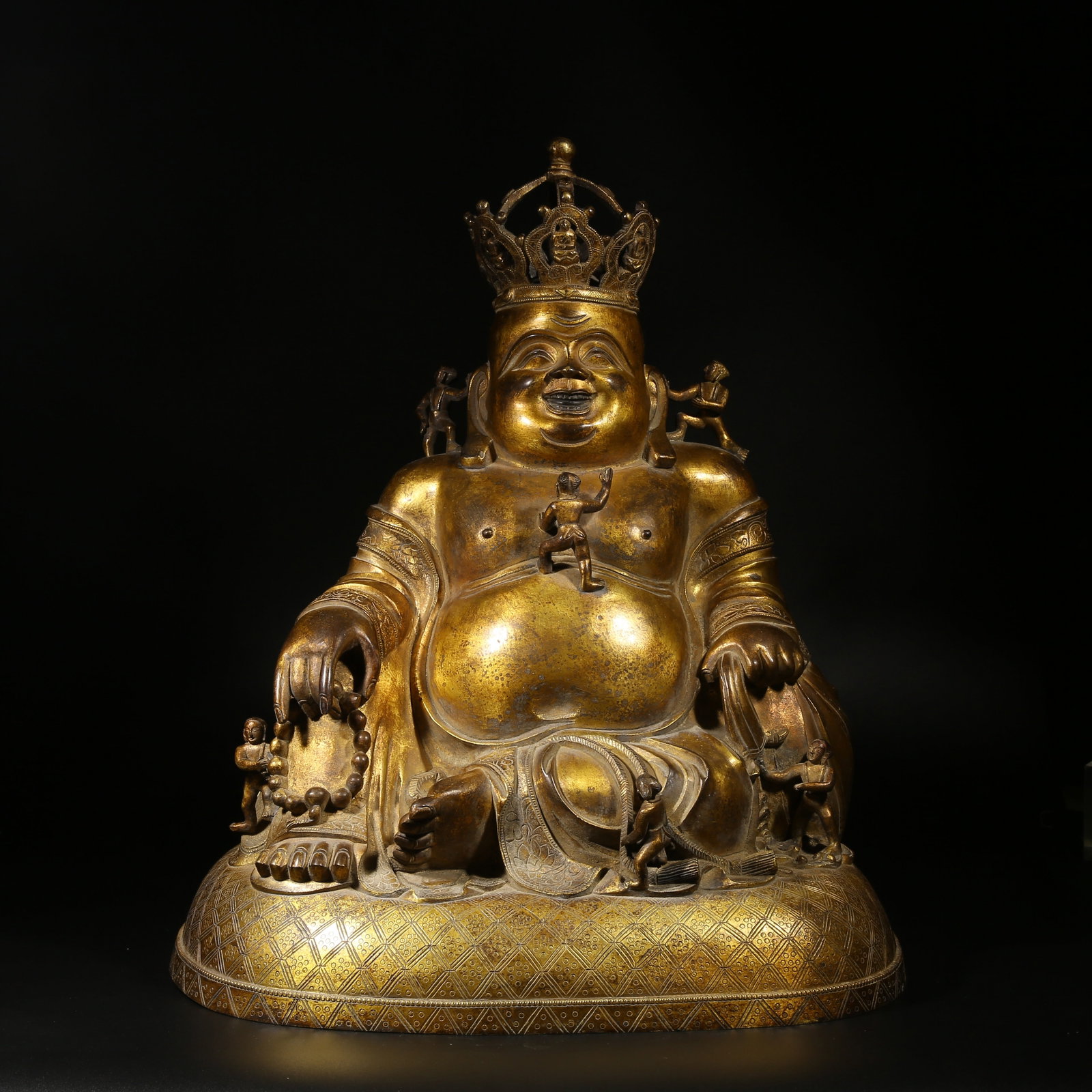 A GILT-BRONZE STATUE OF CROWNED MAITREYA: Gilt-Bronze Statue of Crowned Maitreya