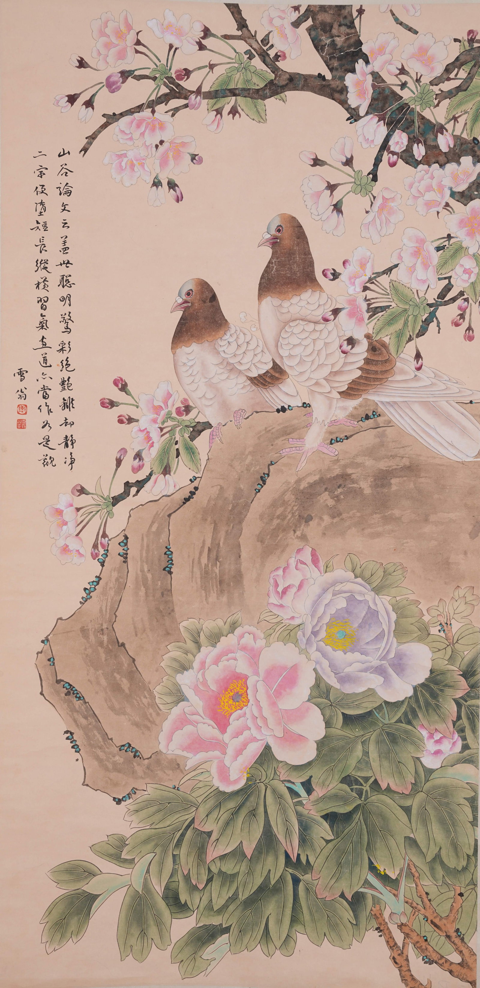 A FLOWER AND BIRD PAINTING ON PAPER BY CHEN ZHIFO.陳之佛: Flower and Bird Painting on Paper by Chen Zhifo.陳之佛