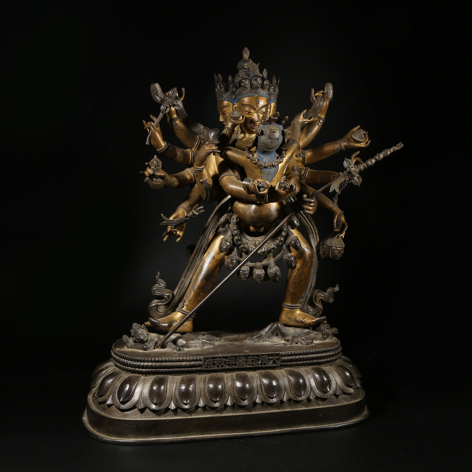 A BRONZE MUD-GILDED STATUE OF CHAKRASAMVARA: Bronze Mud-Gilded Statue of Chakrasamvara