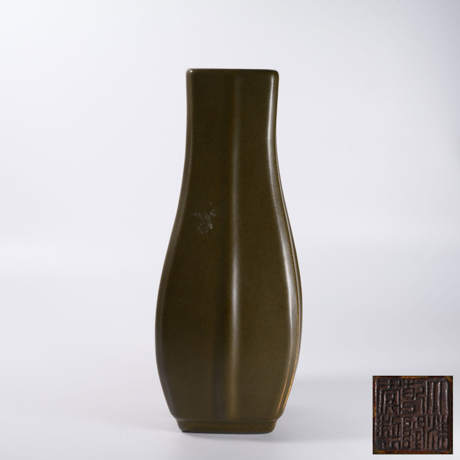A TEA-DUST GLAZED SQUARE VASE: Tea-dust Glazed Square Vase